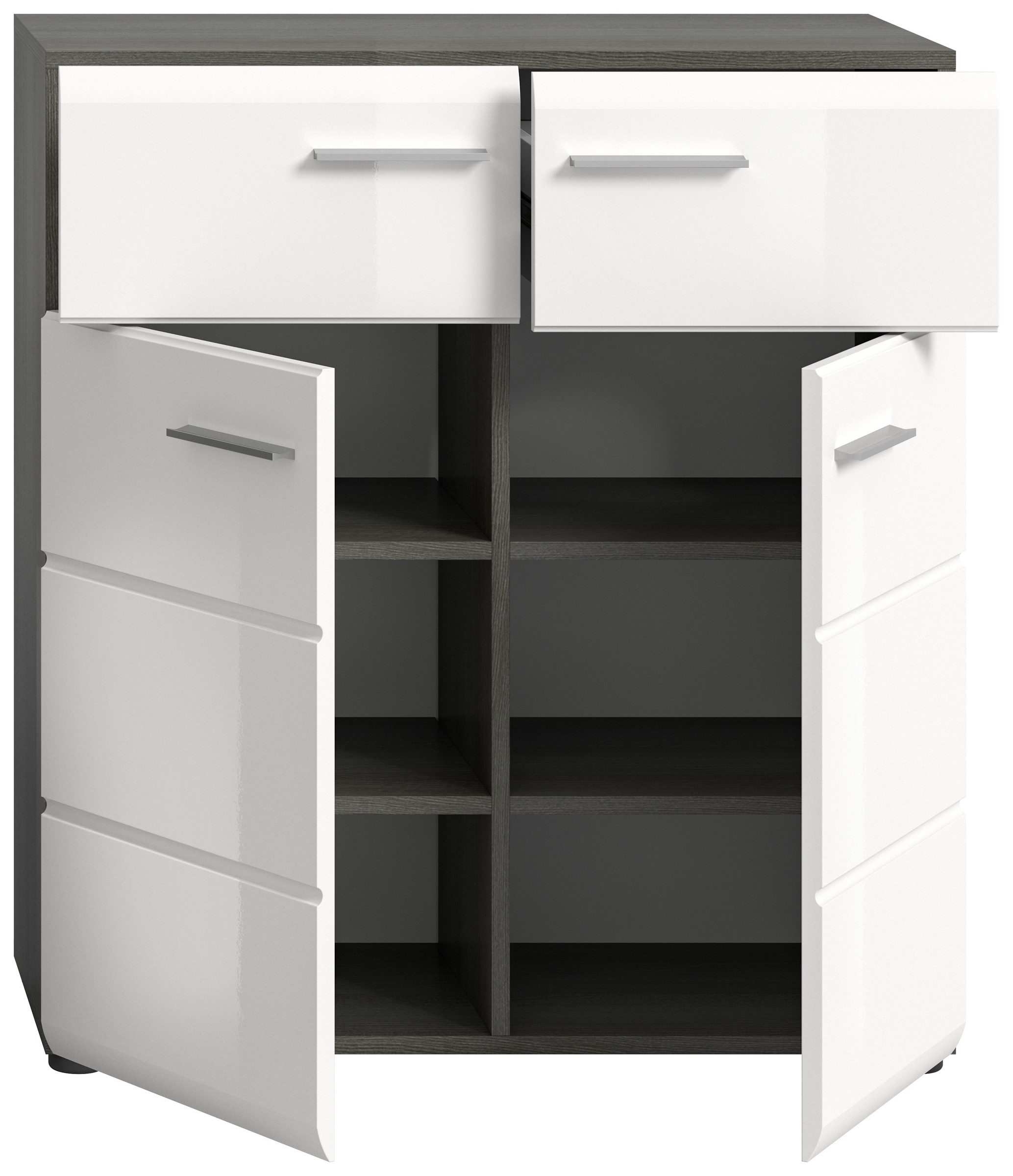 xonox.home Schuhkommode in Rauchsilber / Weiß Hochglanz - 80x90x37cm (BxHxT) – Bild 3 von 5