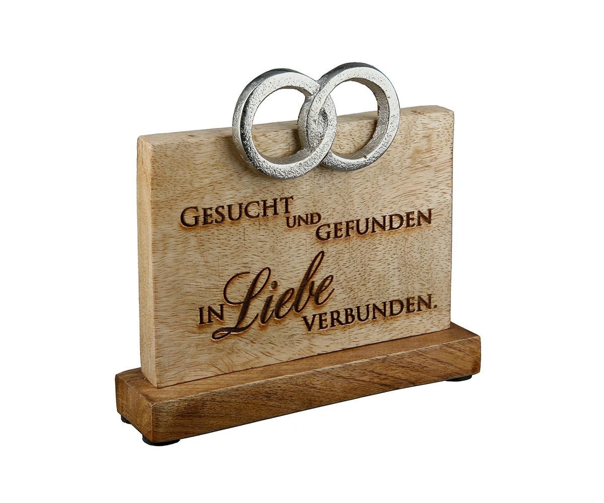 GILDE Dekoobjekt 44286-2 – Hochzeit „Gesucht und Gefunden“ – Mangoholz & Aluminium