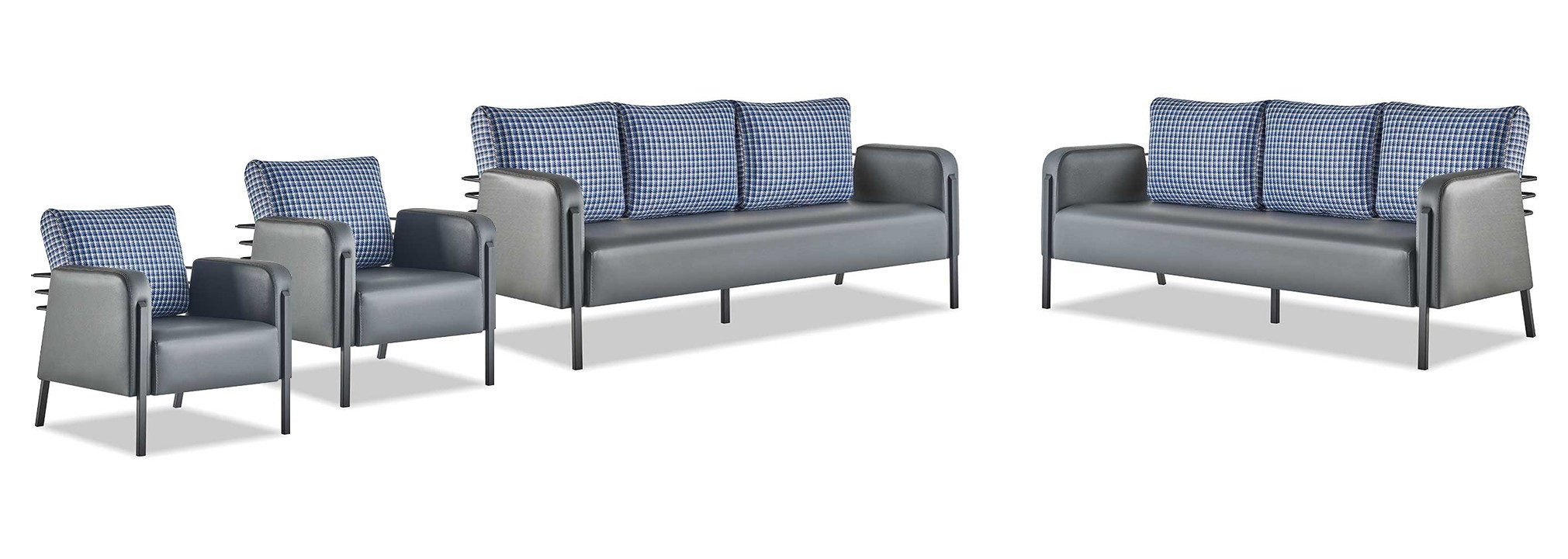 Xlmoebel Polstergarnitur Polster Leder-Set 3-Sitzer Sessel Grau Blau Textil Edelstahl, (Polstergarnitur, 4-tlg., 2x 3-Sitzer + 2x Sessel), Made in Europa