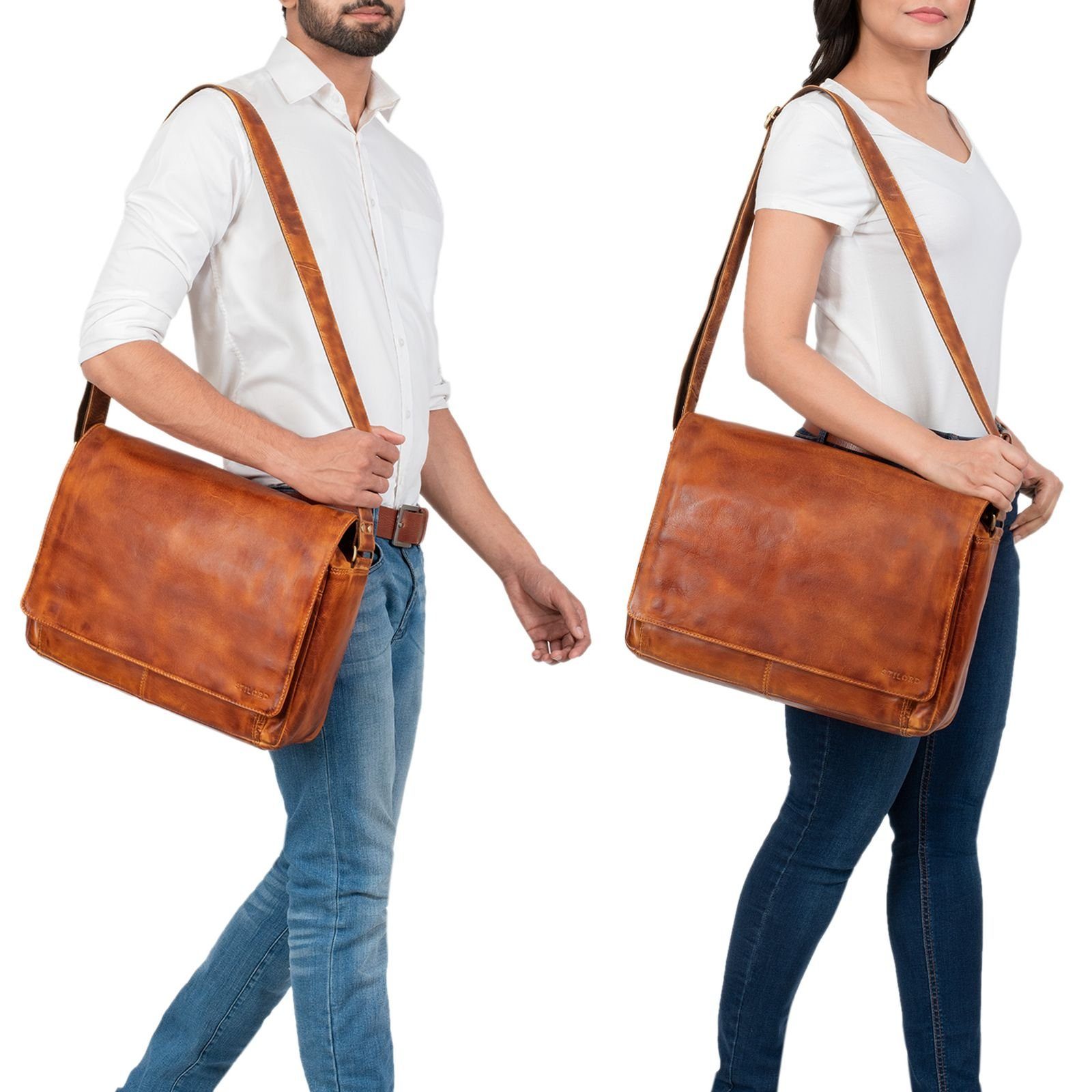 STILORD Laptoptasche "Tom" Vintage Leder Umhängetasche