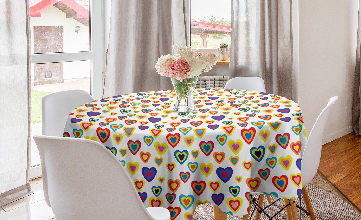 Abakuhaus Tischdecke Kreis Tischdecke Abdeckung für Esszimmer Küche Dekoration, Valentinstag abstrakte Herzen