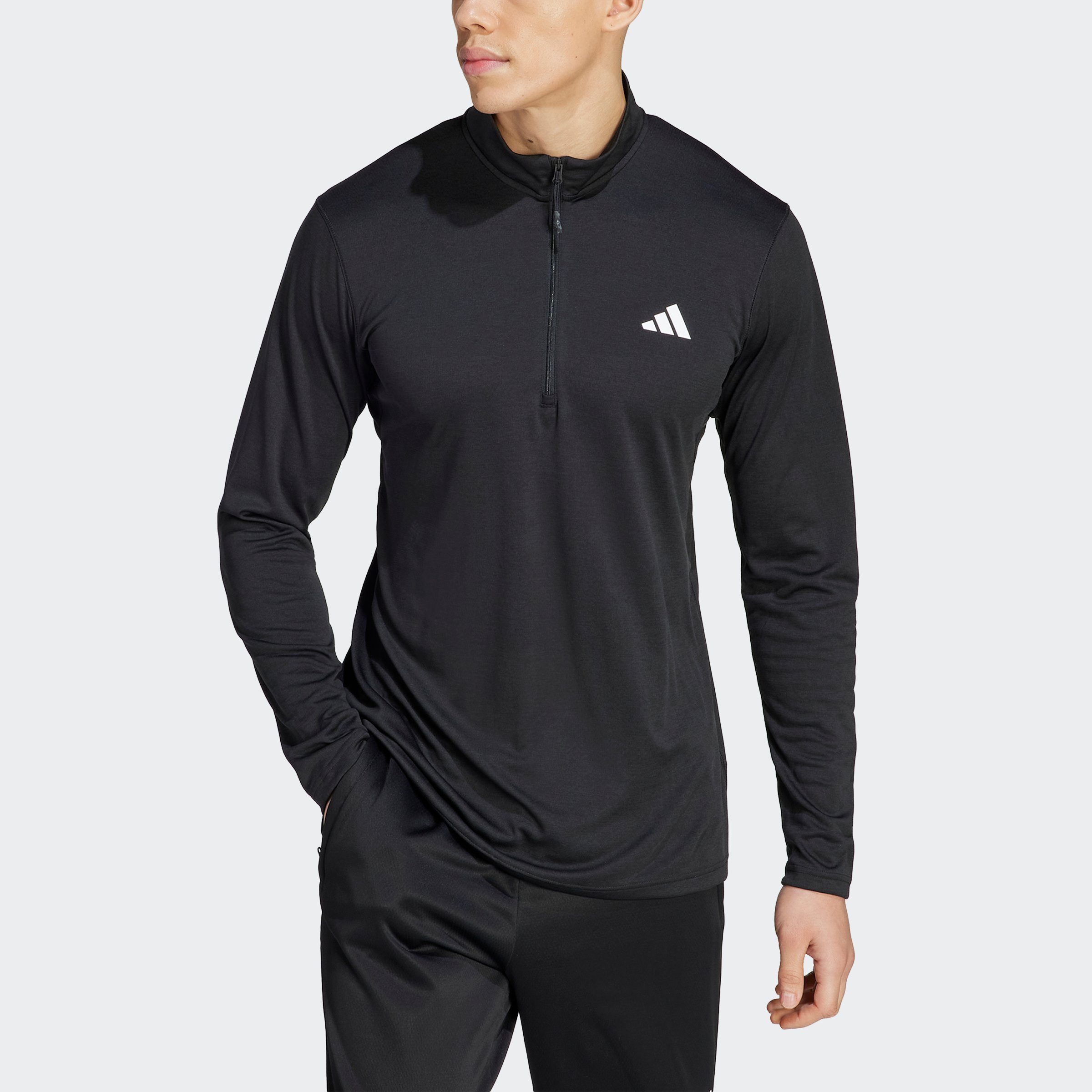 adidas Performance Sweatshirt TRAIN ESSENTIALS SEASONAL TRAINING 1/4ZIP LONGSLEEVE Black / White