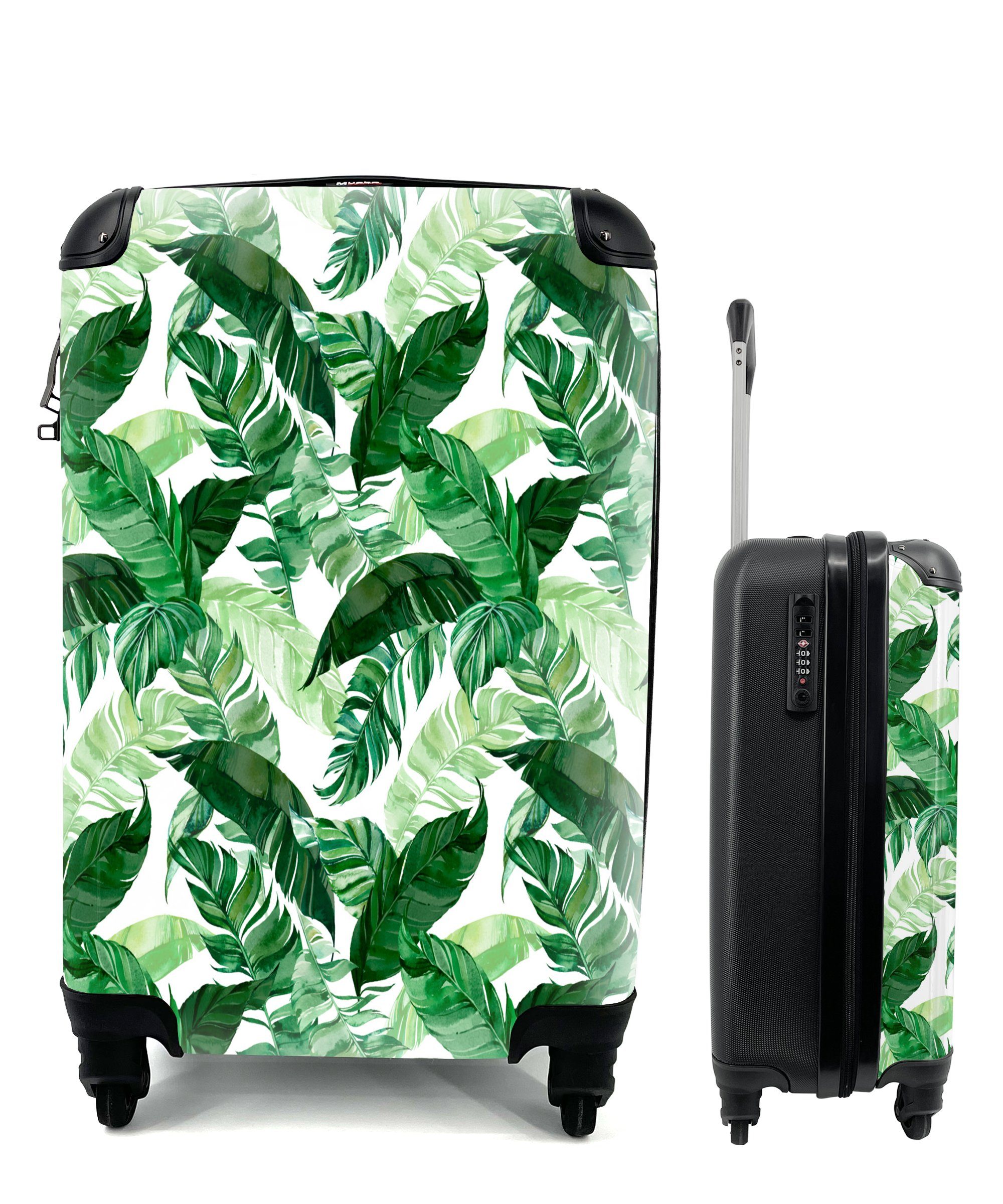 MuchoWow Handgepäckkoffer Blätter - Grün - Muster, 4 Rollen, Reisetasche mit rollen, Handgepäck für Ferien, Trolley, Reisekoffer