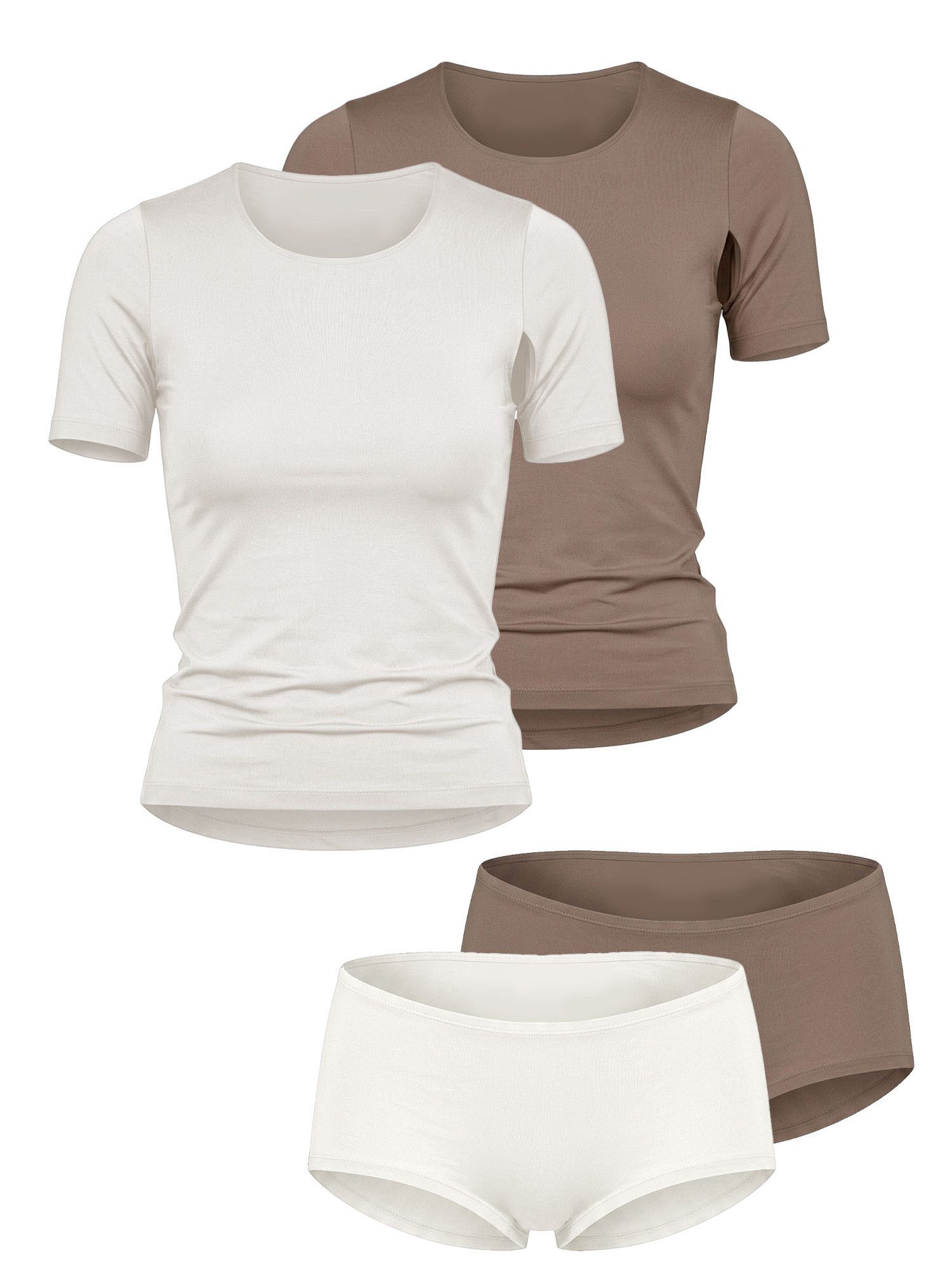 Nina Von C. Set: Unterhemd 4er Pack Halbarm Shirt & Panty Skin Love (Packung, 4-tlg) Seide küsst Modal, weich, zart - wie ein sanfter Hauch auf der Haut