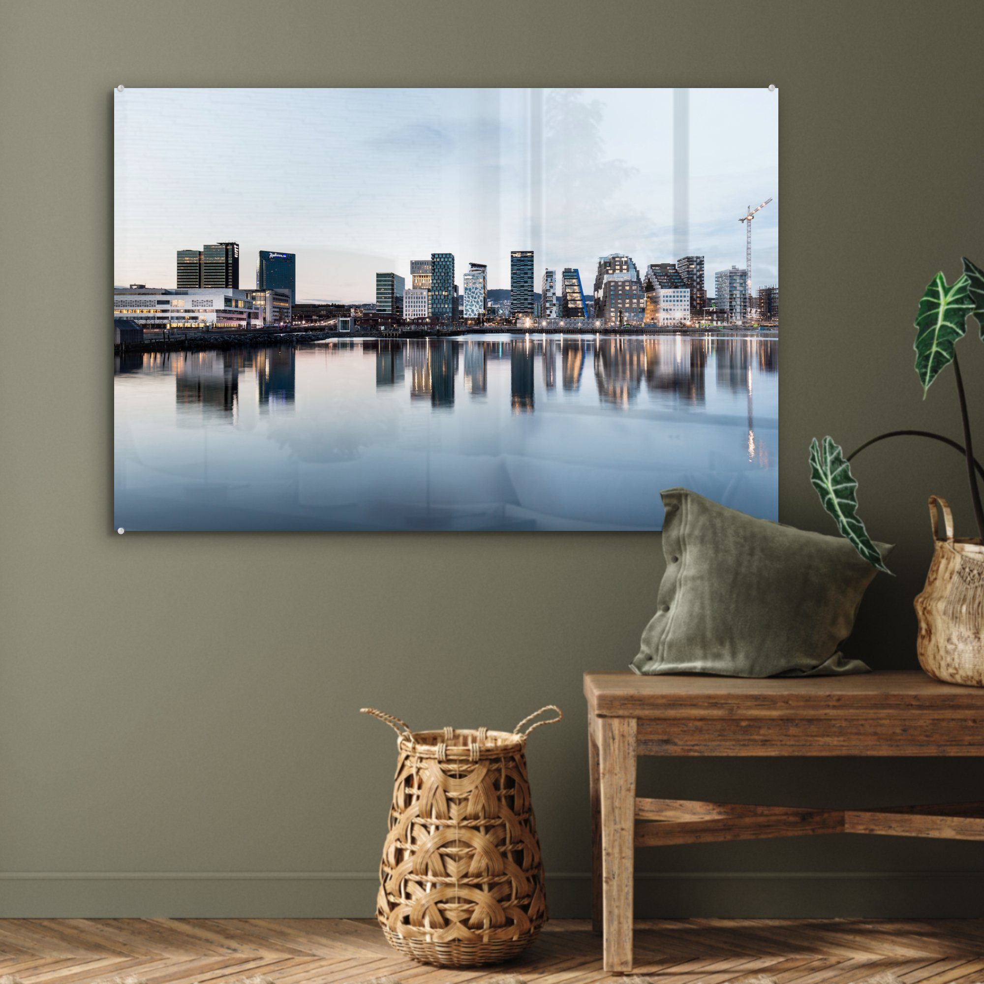 (1 St), Skyline - Acrylglasbild - Schlafzimmer Fluss, Acrylglasbilder & MuchoWow Oslo Wohnzimmer