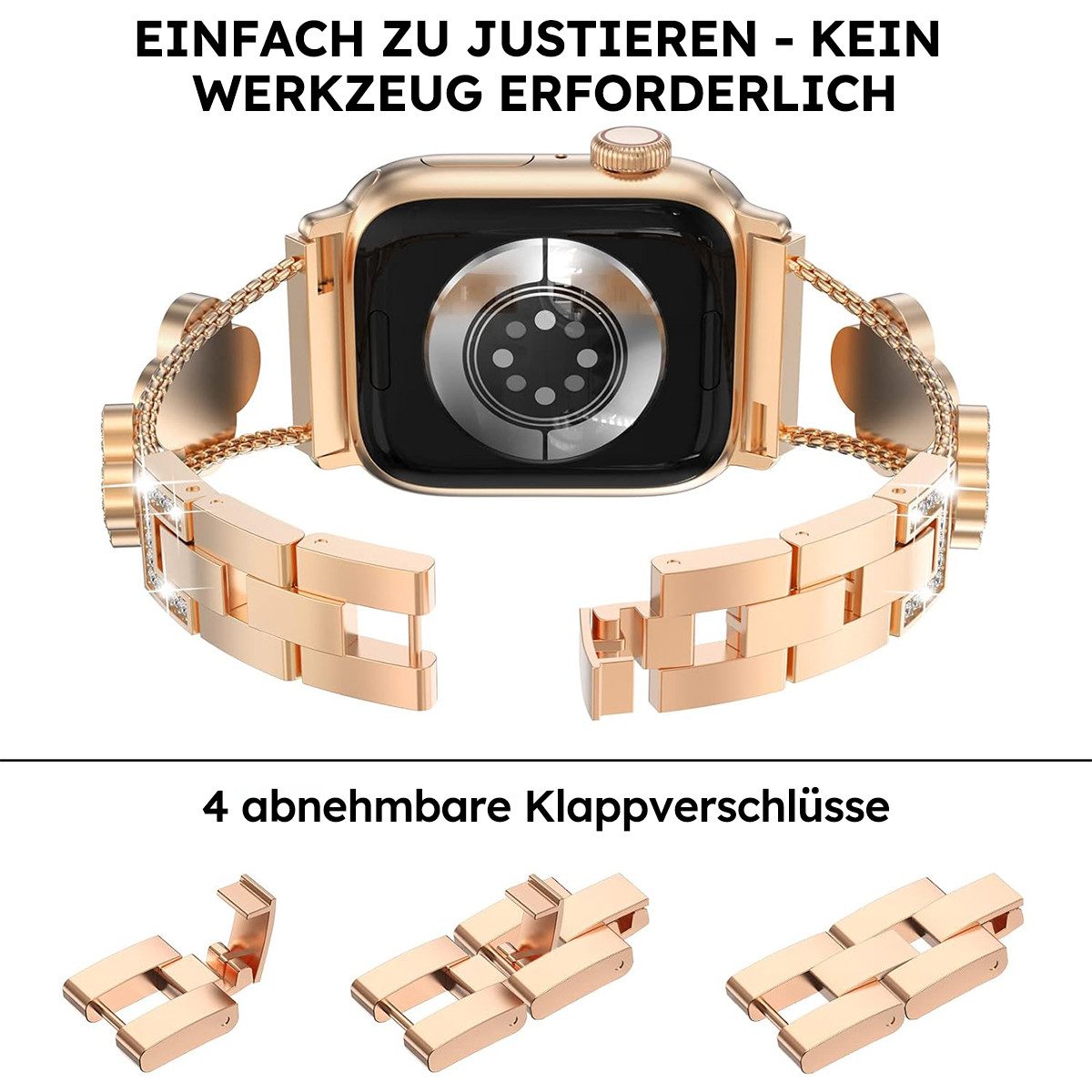 MOPUEA Smartwatch-Armband Smartwatch Armband Edelstahl Armband Kompatibe für Apple Watch, Breite Kompatibilität, verstellbares Kettendesign – Bild 3 von 5