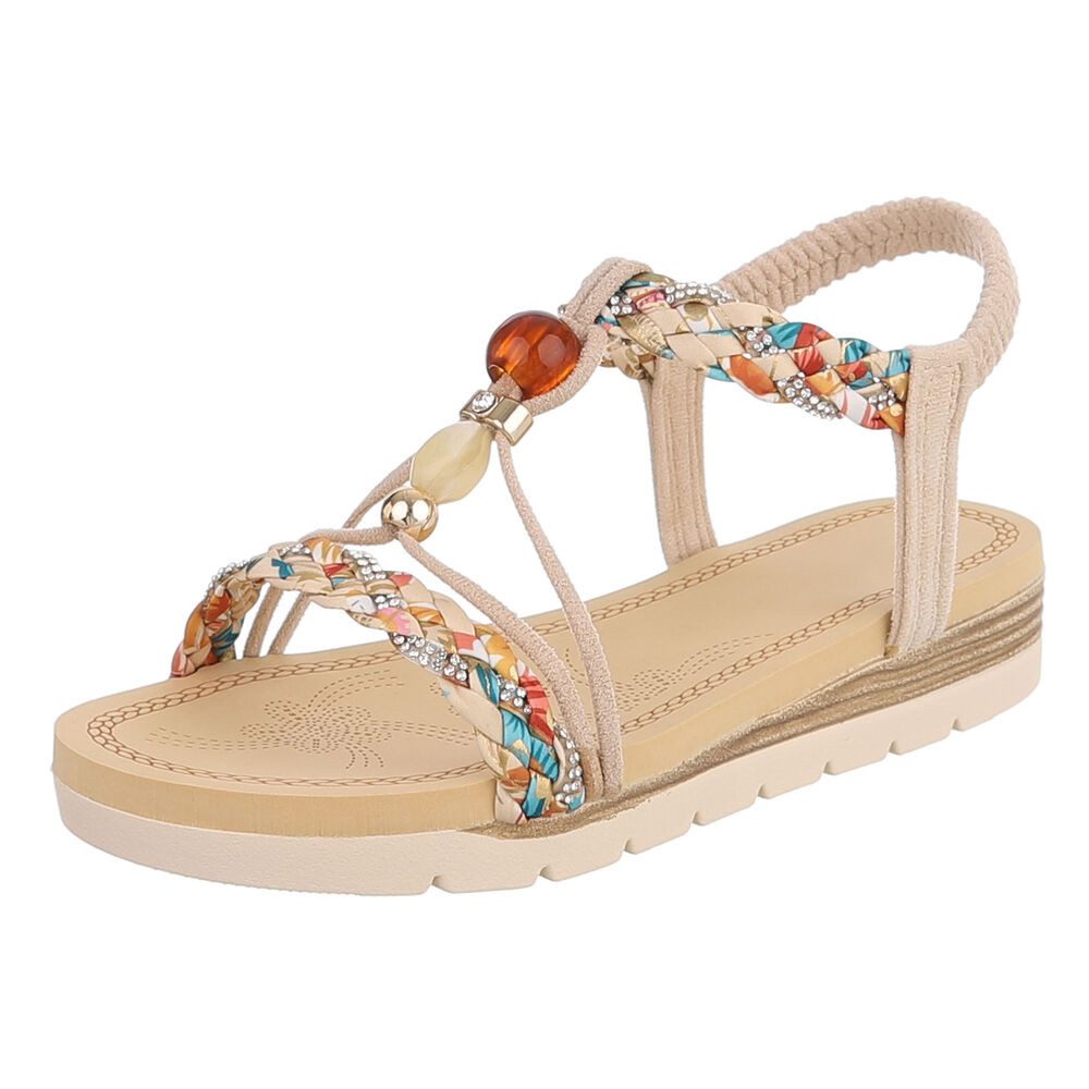 Ital-Design Damen Sandale mit Schmuckdetails und Riemendesign Riemchensandalette (91971203) Keilabsatz/Wedge Keilsandaletten in Beige