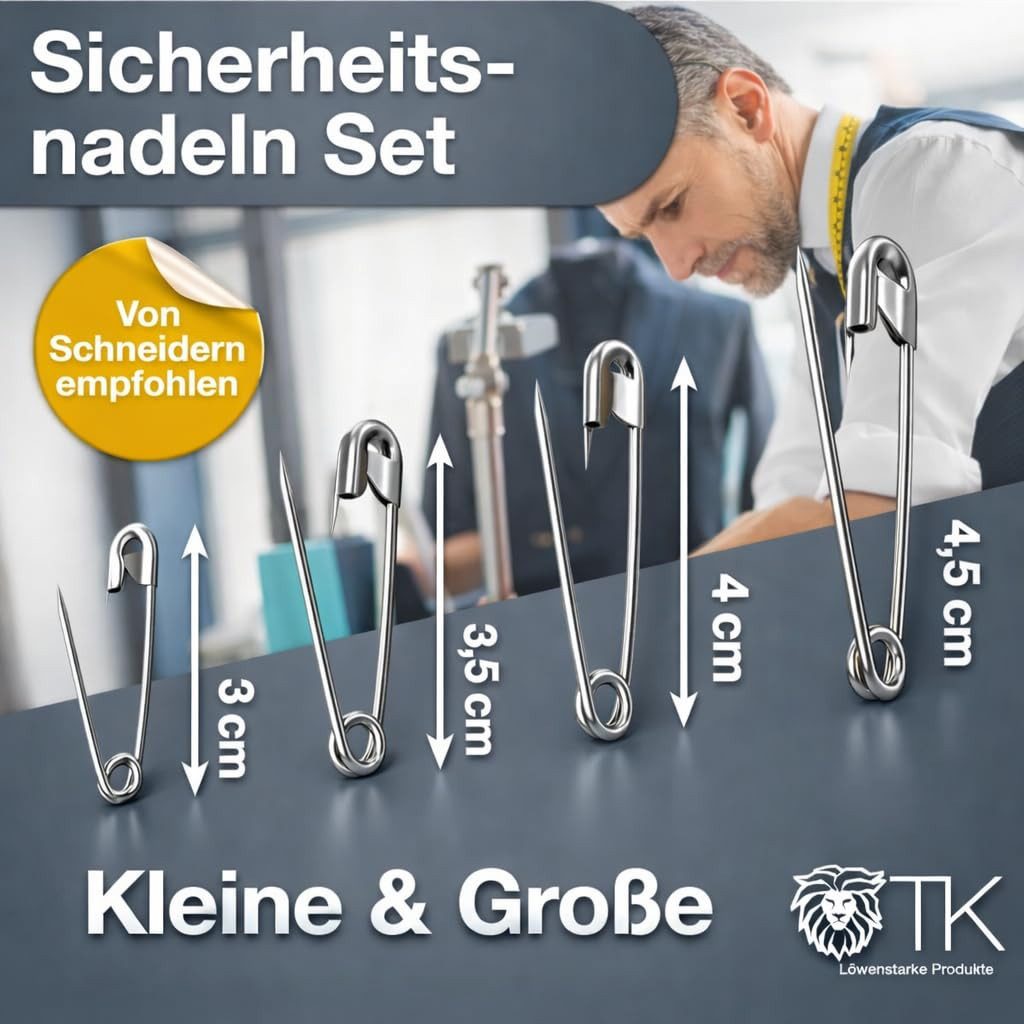 TK Gruppe Sicherheitsnadeln 200x Sicherheitsnadeln Safety pins Nadeln - div. Größen klein & groß, Packung 1 St., 200x Sicherheitsnadeln, diversen Größe