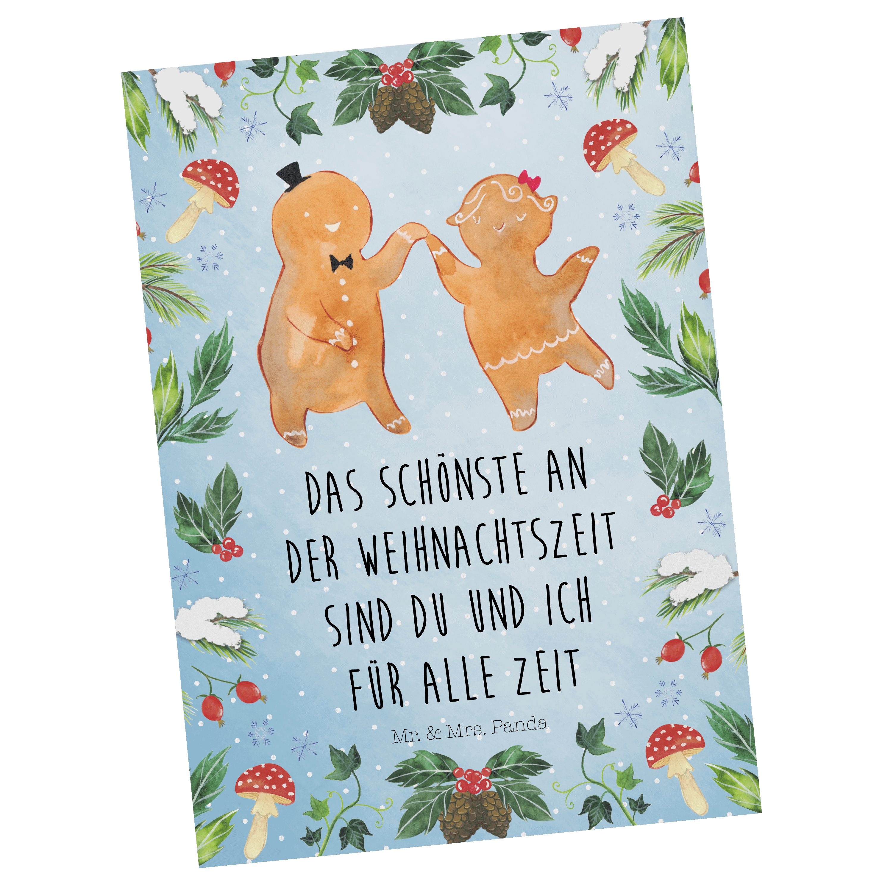 Mr. & Mrs. Panda Postkarte Lebkuchen Pärchen - Weiß - Geschenk, Geschenkkarte, Einladungskarte