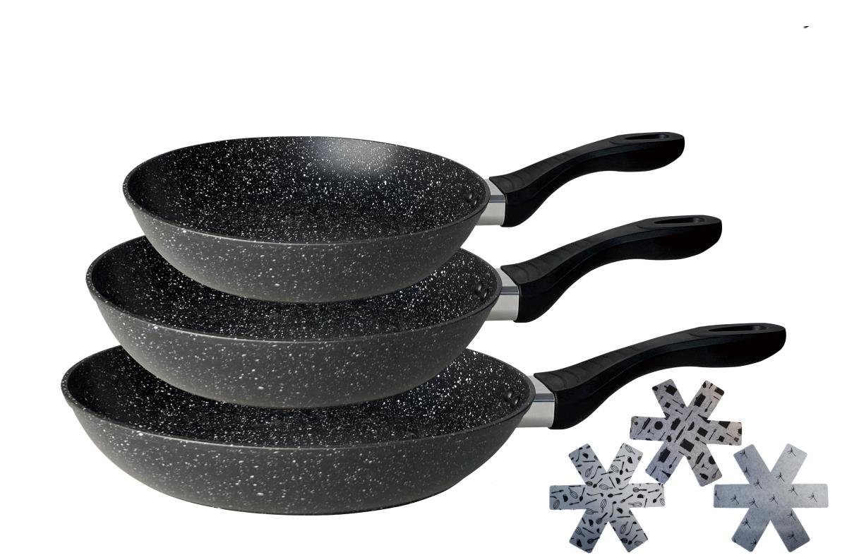 Cheffinger Pfannen-Set 3er Pfannen Set Induktion Marmor Bratpfanne Pfanne Gastronomie Gratis, Aluminium (Set, 3-tlg)