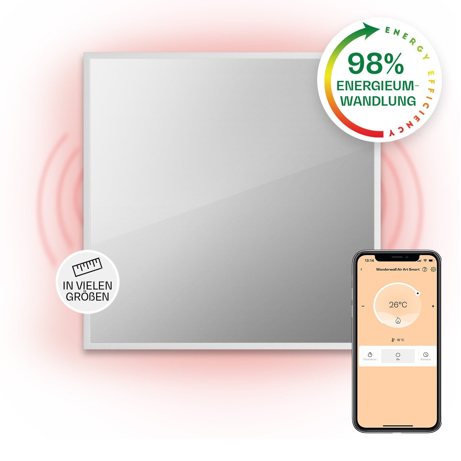 white, elektrisch Spiegel Wandheizung Thermostat Infrarot 500 elektrische La Palma W Heizkörper Heizung Klarstein Smart