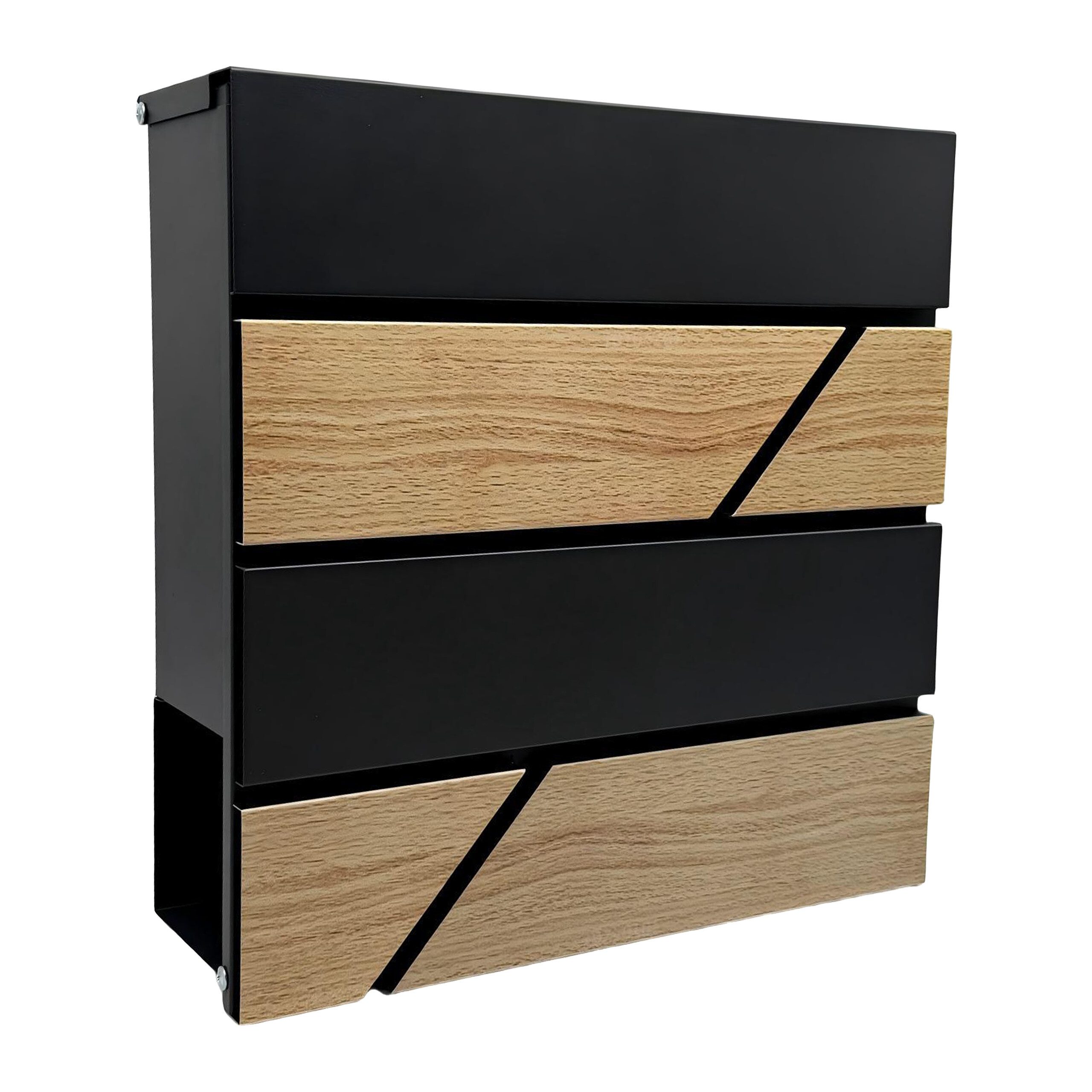 relaxdays Briefkasten Holzoptik mit Zeitungsfach, schwarz