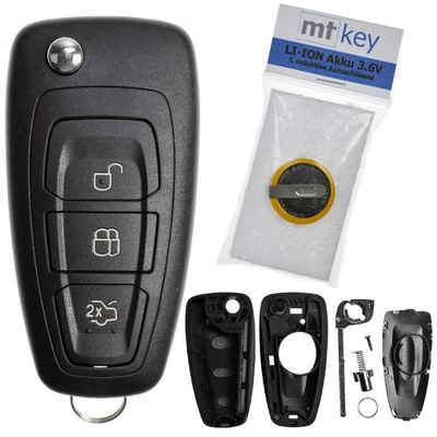 mt-key Auto Klapp Schlüssel Gehäuse 3 Tasten + HU101 Rohling + LIR2025 Akku Knopfzelle, LIR2025 (3,6 V), für Ford Transit Focus III Fiesta VI Funk Fernbedienung