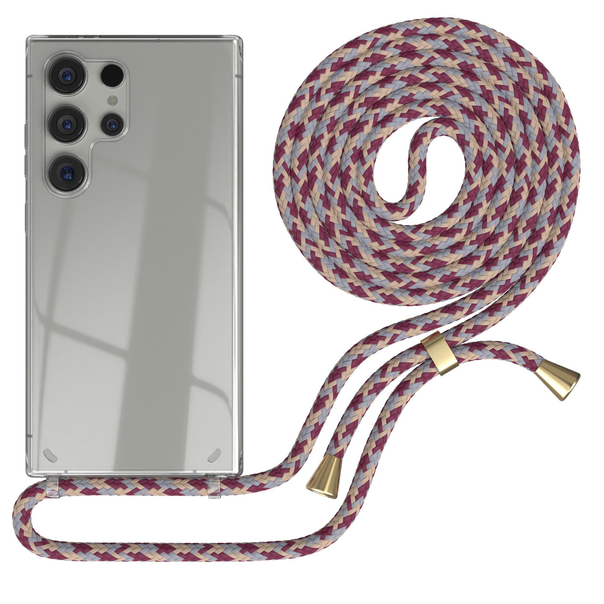 EAZY CASE Handykette Handyband mit Magsafe für Galaxy S24 Ultra 6,8 Zoll, Hülle mit Umhängeband Bumper Case Hülle mit Band Rot Beige Camouflage