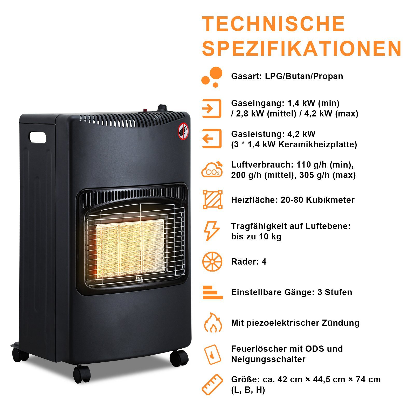kW Gas 4200 W Heizstrahler Lospitch 4.2 Gasheizer Infrarot Gasheizofen Heizgerät, Heizstrahler