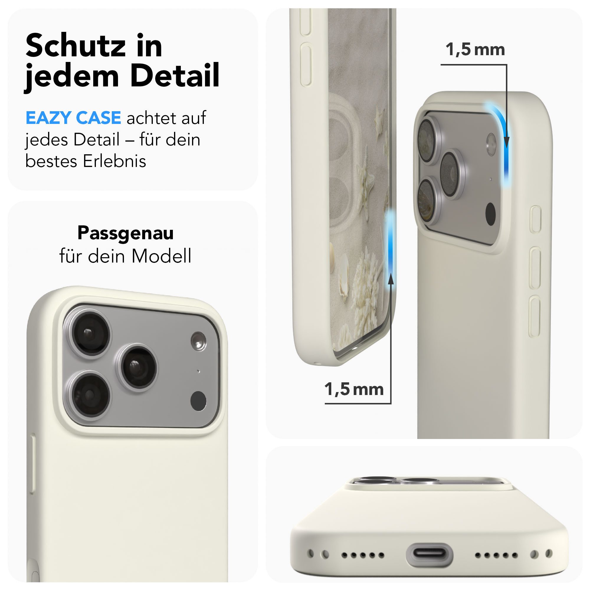 EAZY CASE Handyhülle für Apple iPhone 17 Pro Hülle Silikon 6,3 Zoll, Hülle Silikon mit Displayschutz Handy Softcase Slimcover Taupe / Beige