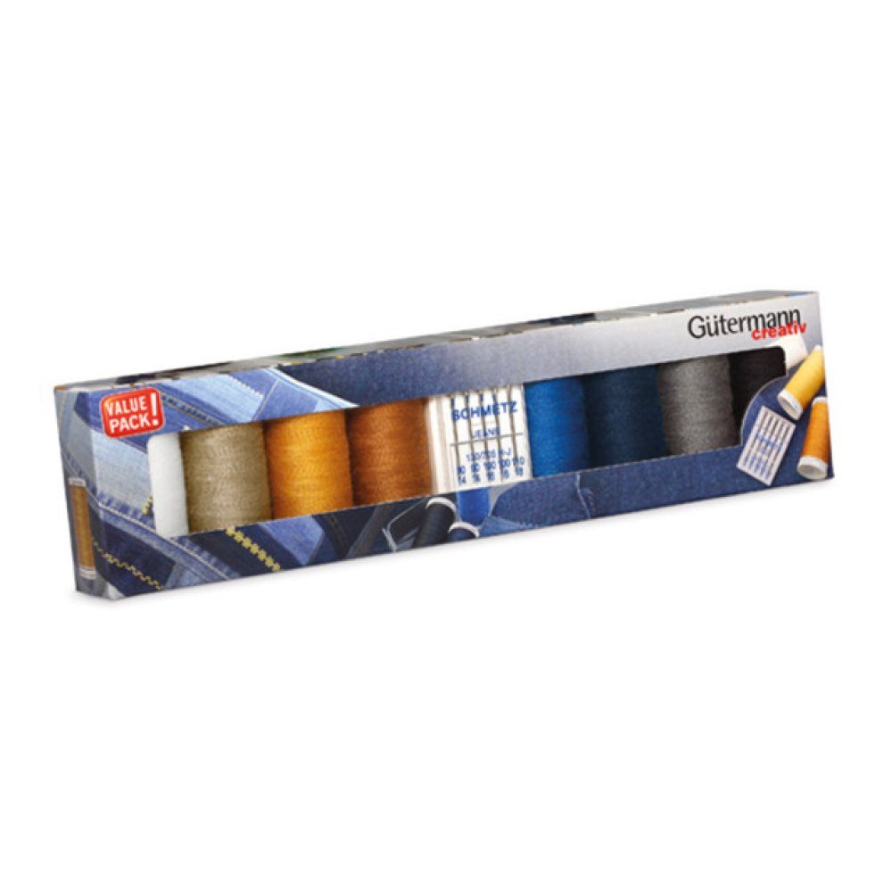 Gütermann Gütermann Nähgarn-Set Denim 8x100m mit 5 Jeansnadeln Nähgarn