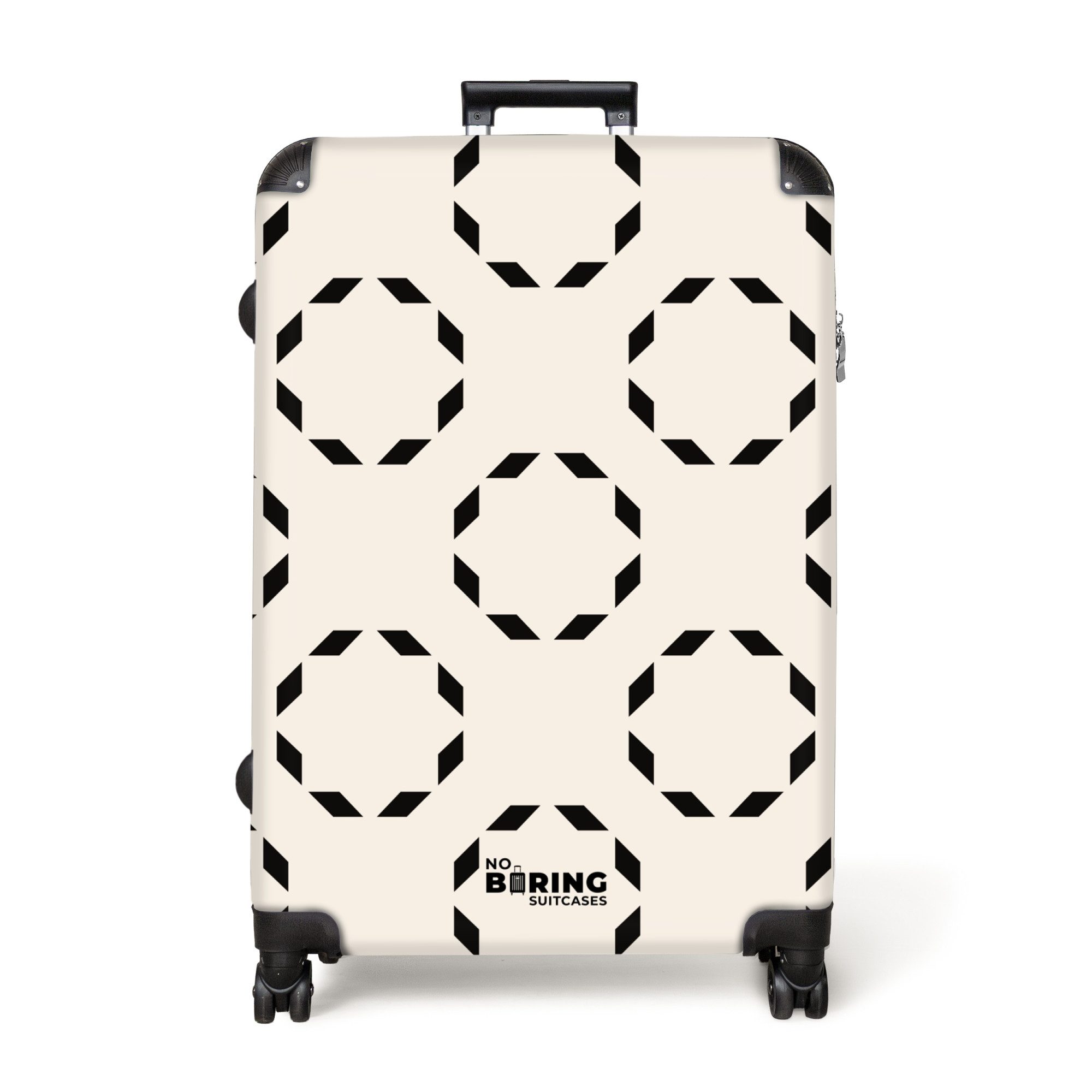 NoBoringSuitcases.com© Hartschalen-Trolley Beige mit schwarzen Kreisen günstig online kaufen