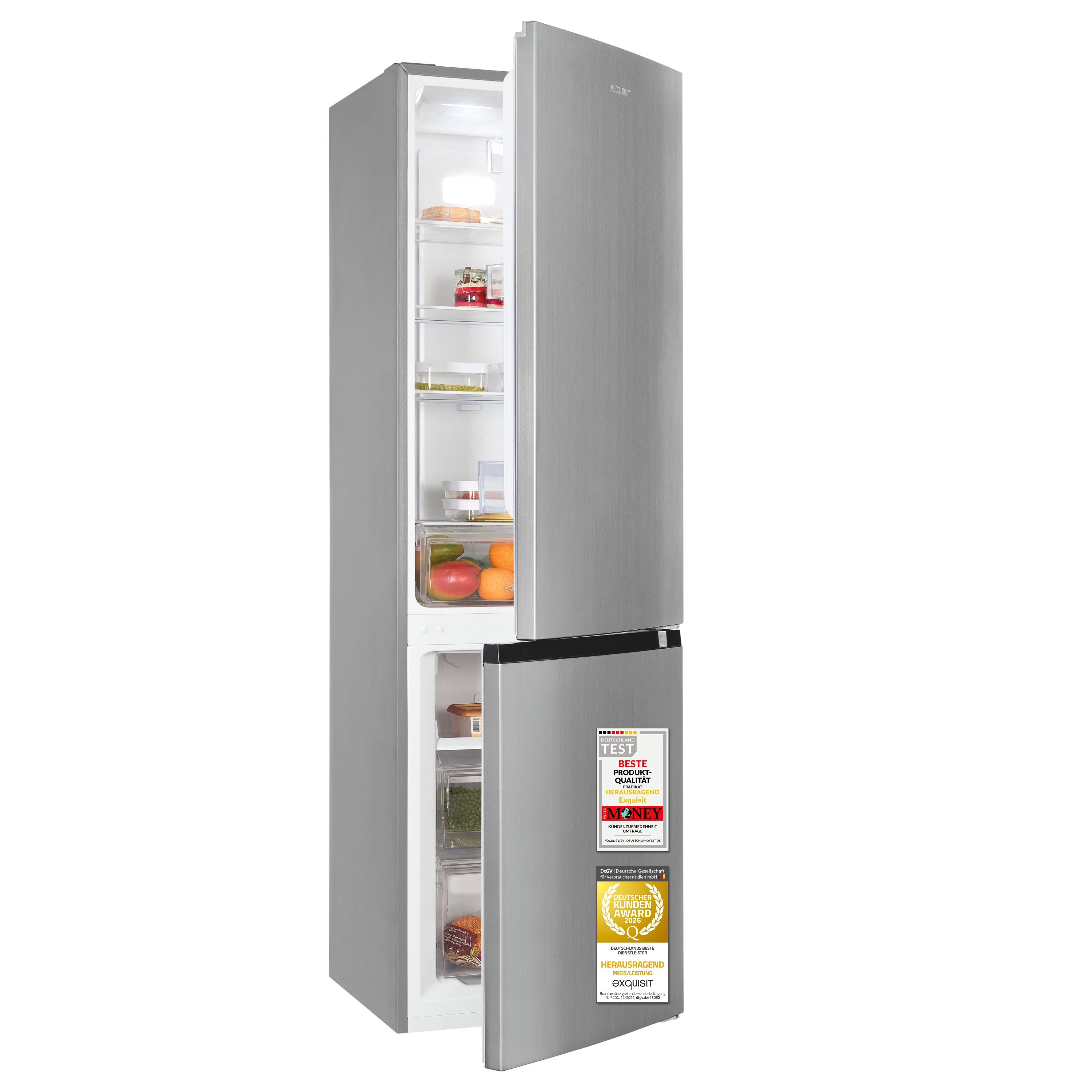 exquisit Kühl-/Gefrierkombination KGC5265-70-NF-040C, 180,5 cm hoch, 54,5 cm breit, 253 l Nutzinhalt, 182,0 l Kühlfach, 71,0 l 4 Sternefach
