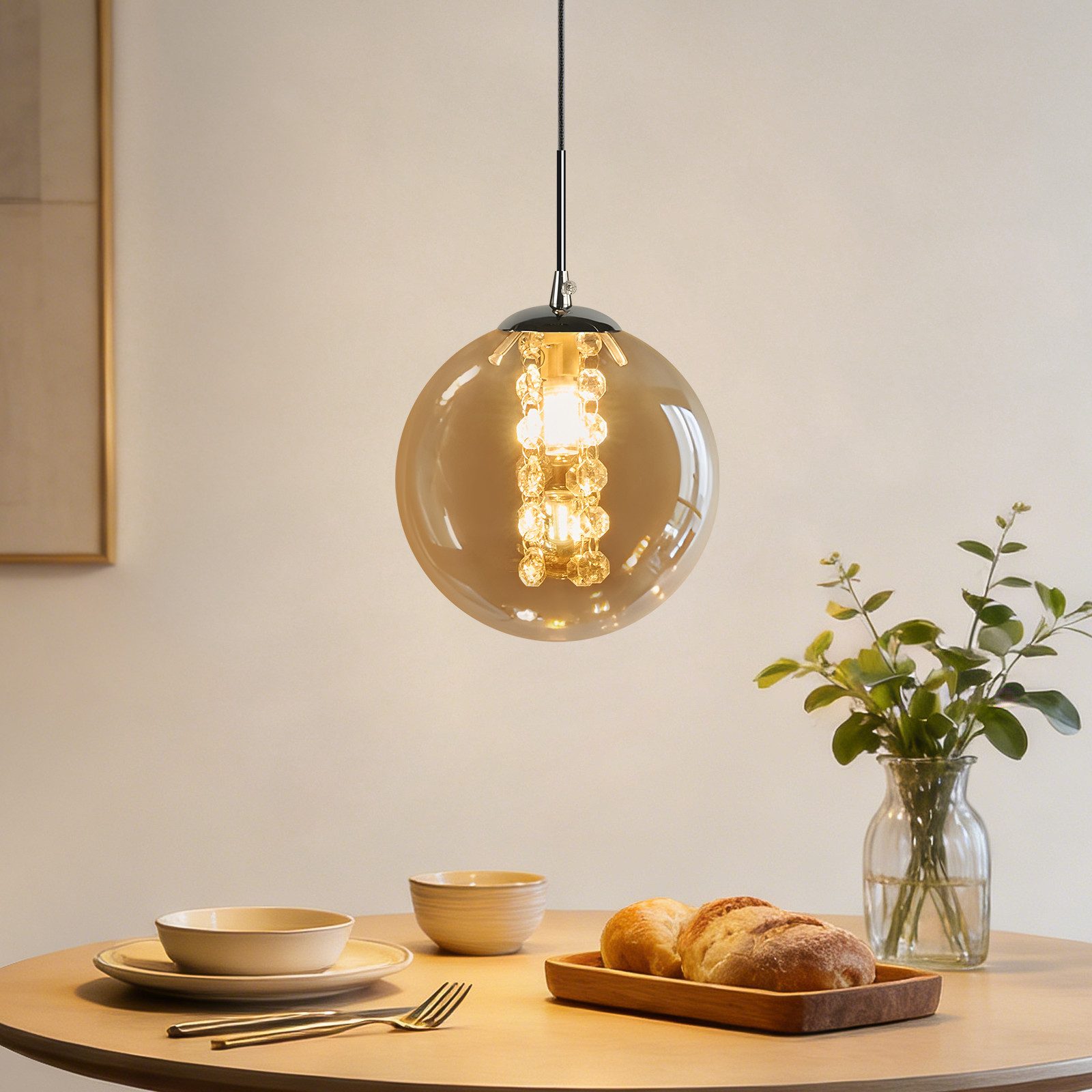 ZMH Pendelleuchte Esstisch 150CM Höhenverstellbar Pendellampe Kronleuchte Wohnzimmer, Glaskugel Hochwertige Design, LED wechselbar