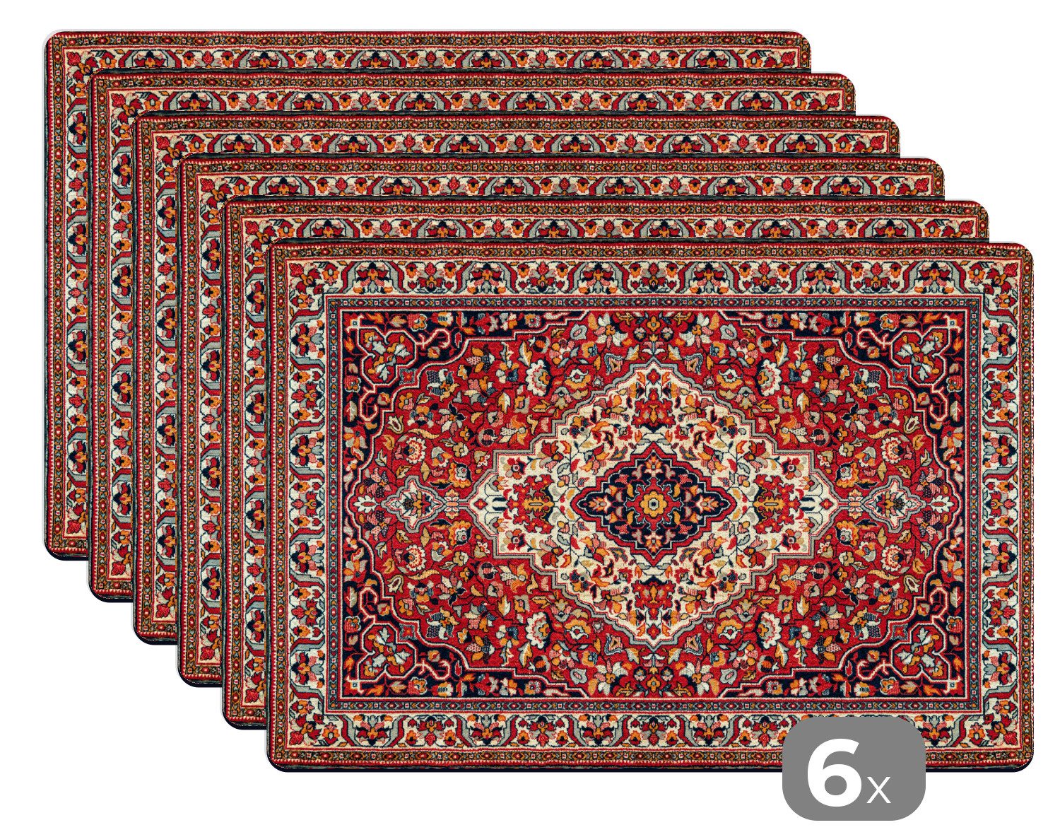 MuchoWow Platzset Persische Teppiche Druck - Teppiche - Muster - Rot, (6-St günstig online kaufen