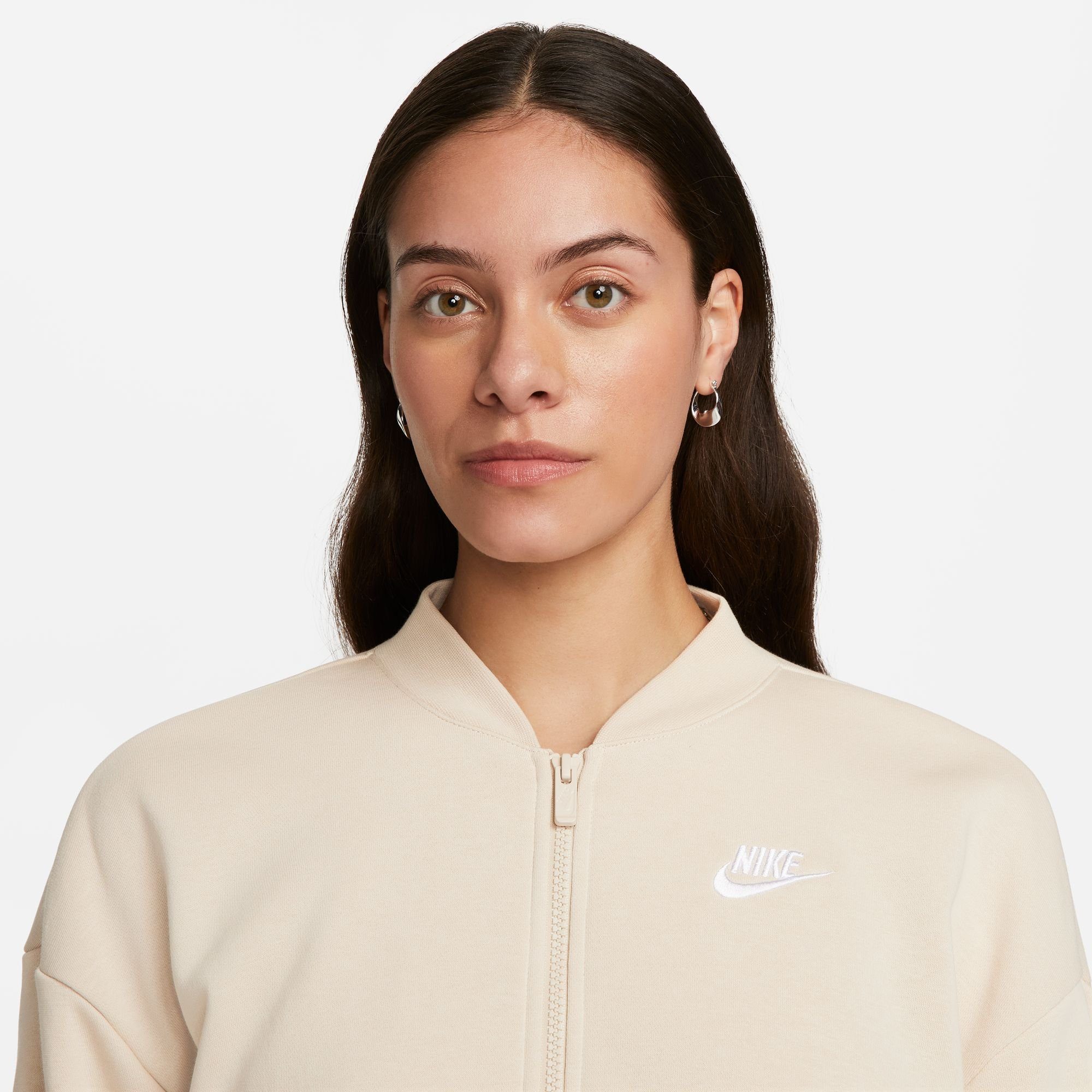 OVERSIZED Sportswear Nike CROPPED SANDDRIFT/WHITE CLUB JACKET FULL-ZIP Sweatjacke FLEECE WOMEN'S