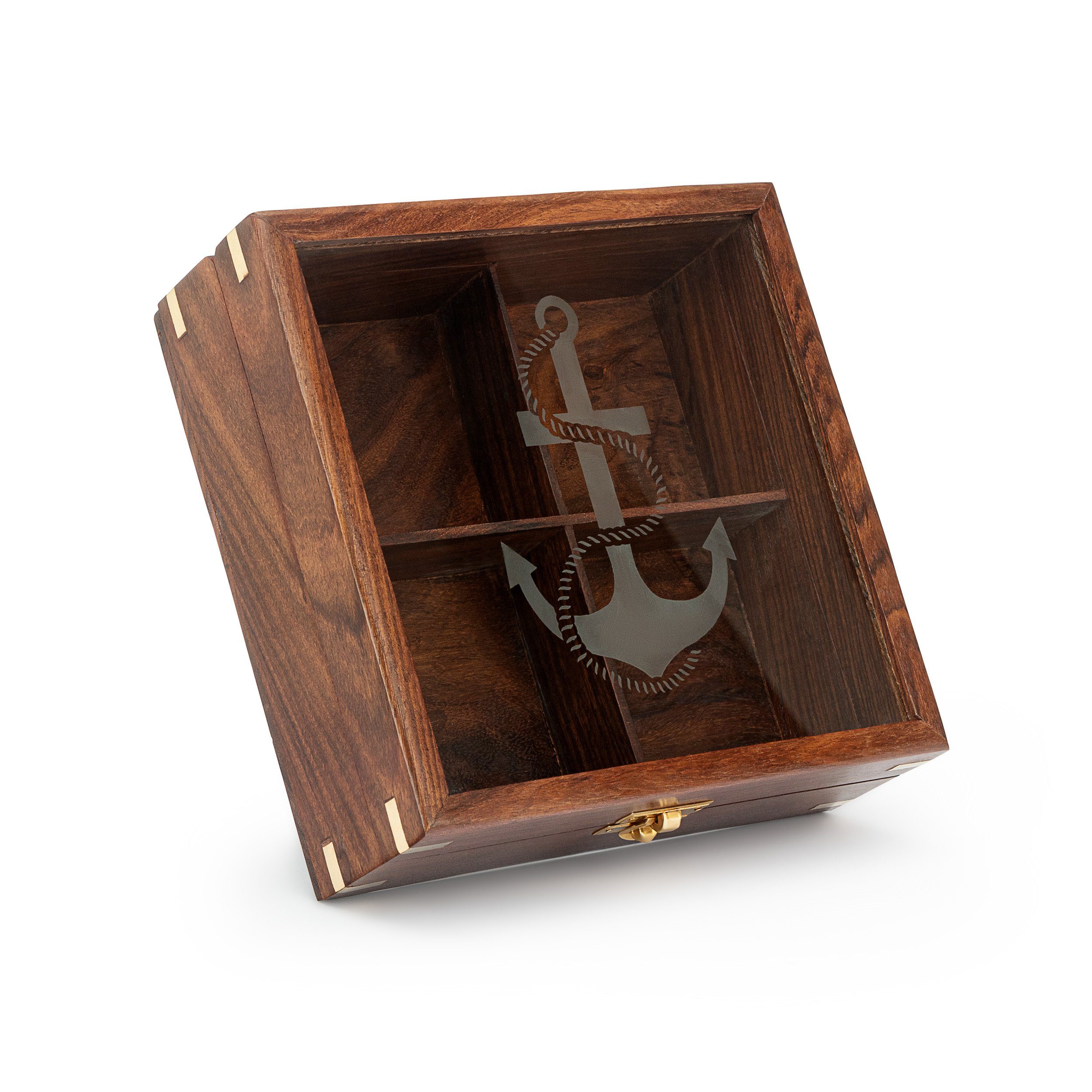 NKlaus Aufbewahrungsbox Maritim Aufbewahrungsbox für Uhren,Schmuck aus Holz mit Samtkissen 19x (Lieferumfang: 1 Stück)