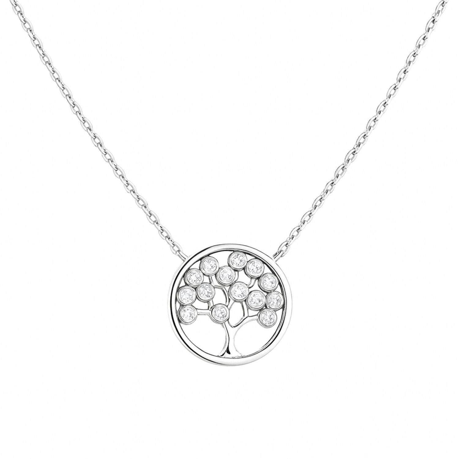 Kette mit Anhänger Halskette „Mirabel“ 925 Silber – Lebensbaum, 14 mm, Zirkonia