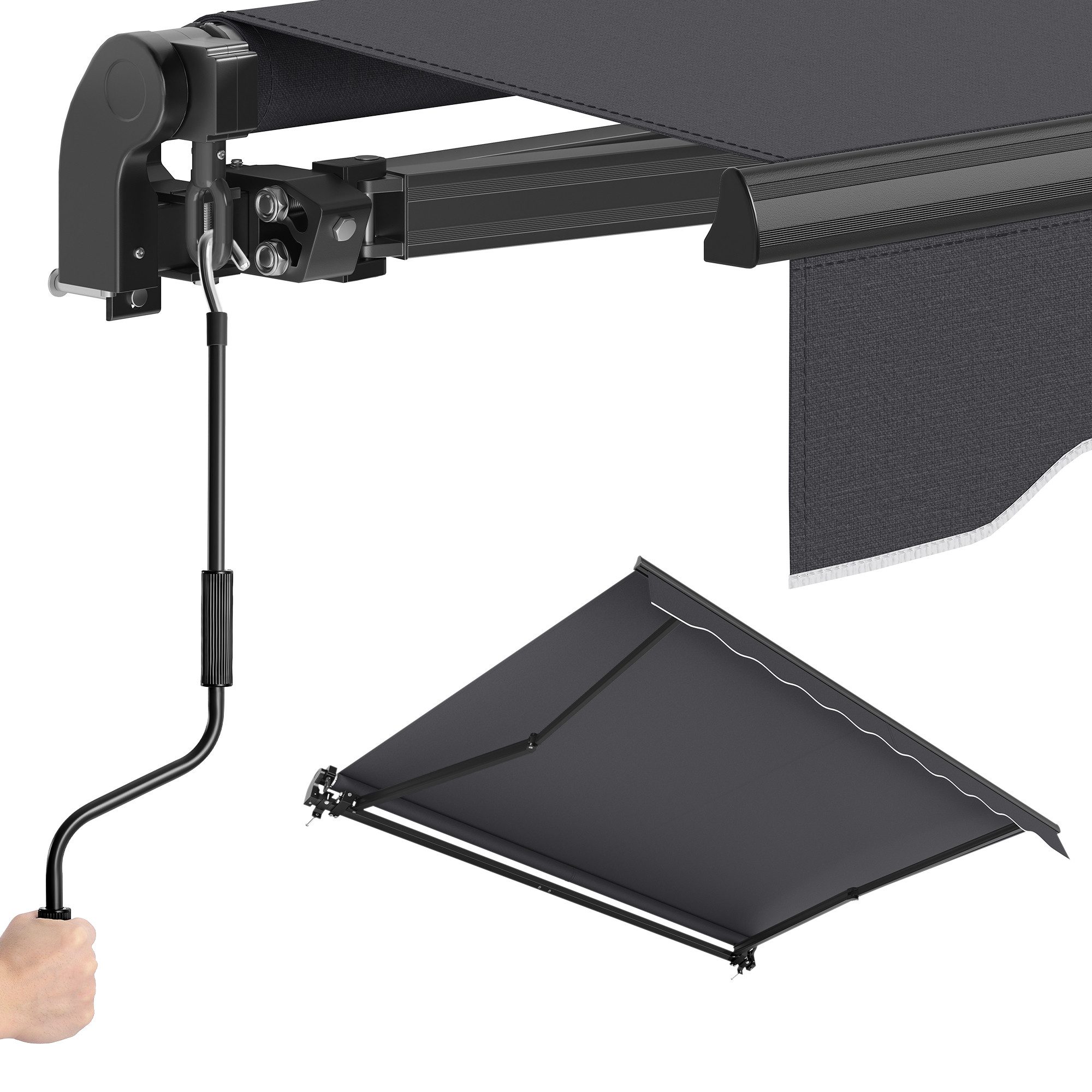SONGMICS Gelenkarmmarkise verstellbar, Markise mit Handkurbel, Balkon Sonnenschutz UPF 50+, Aluminiumlegierung, 250 x 200 cm, grau