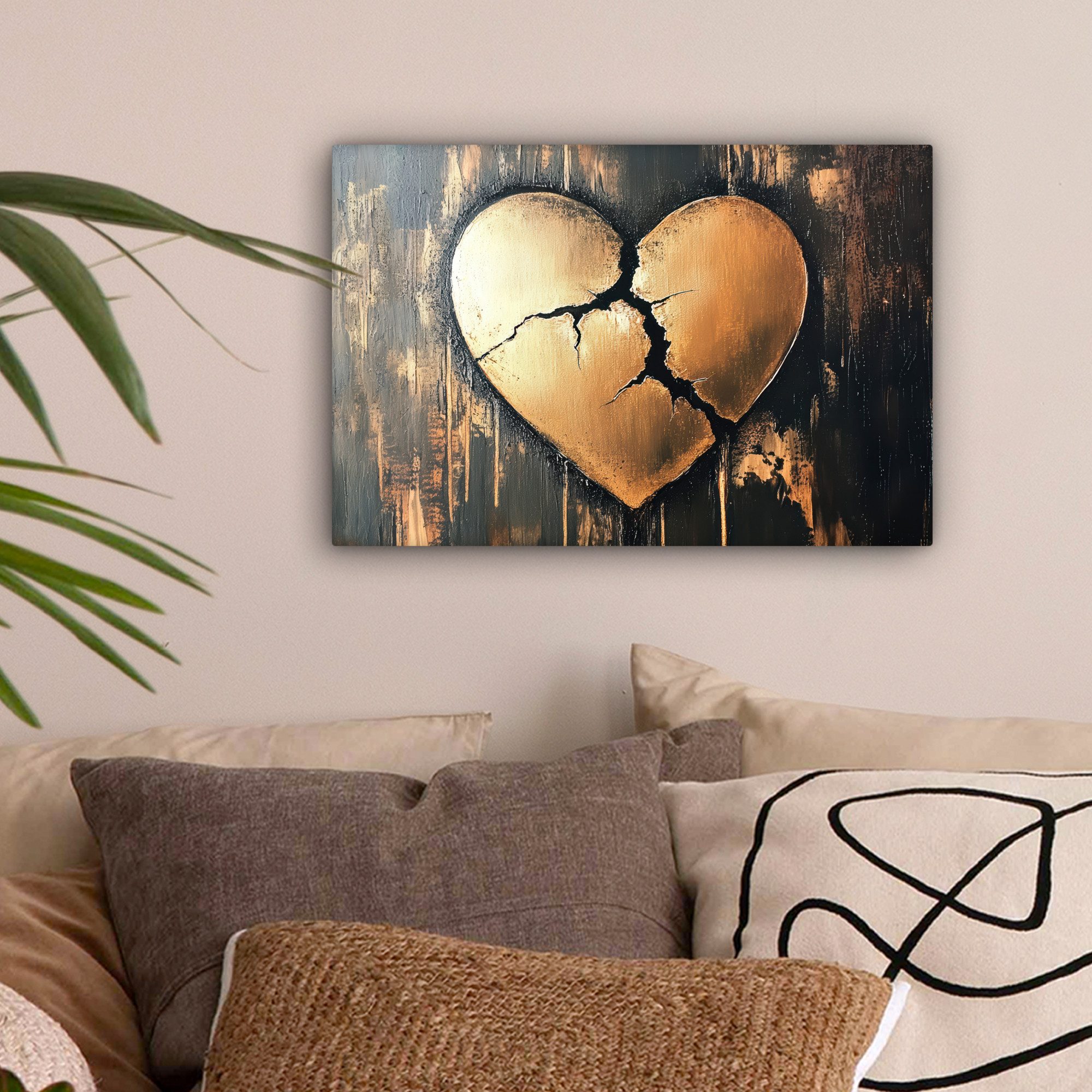 OneMillionCanvasses® Leinwandbild Gebrochenes Herz - Gold - Holzoptik - Lie günstig online kaufen