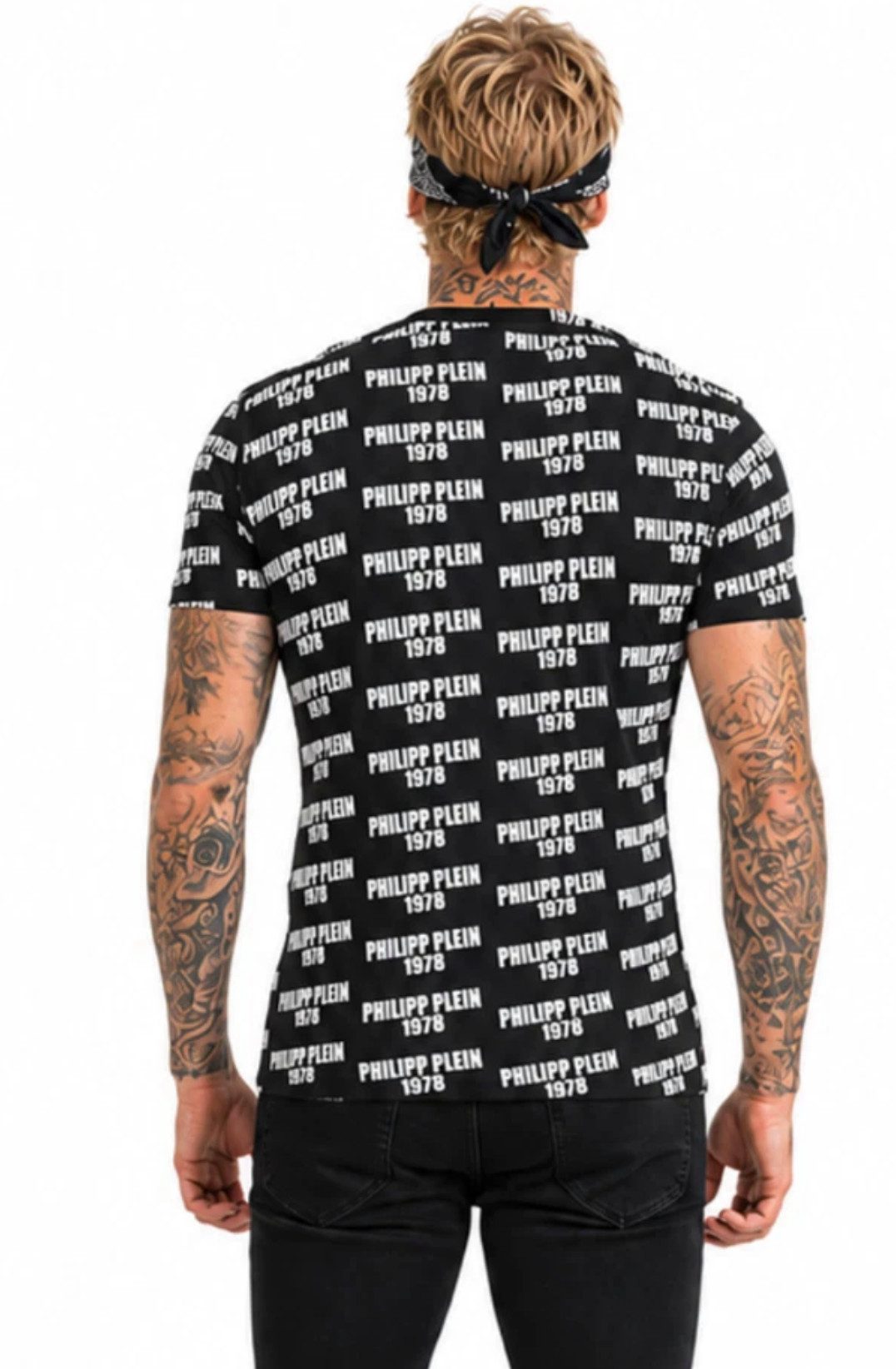 PHILIPP PLEIN T-Shirt Multi Logo Slim Fit Baumwolle Stretch Ideal für Streetwear, Freizeit, Urlaub und City-Looks