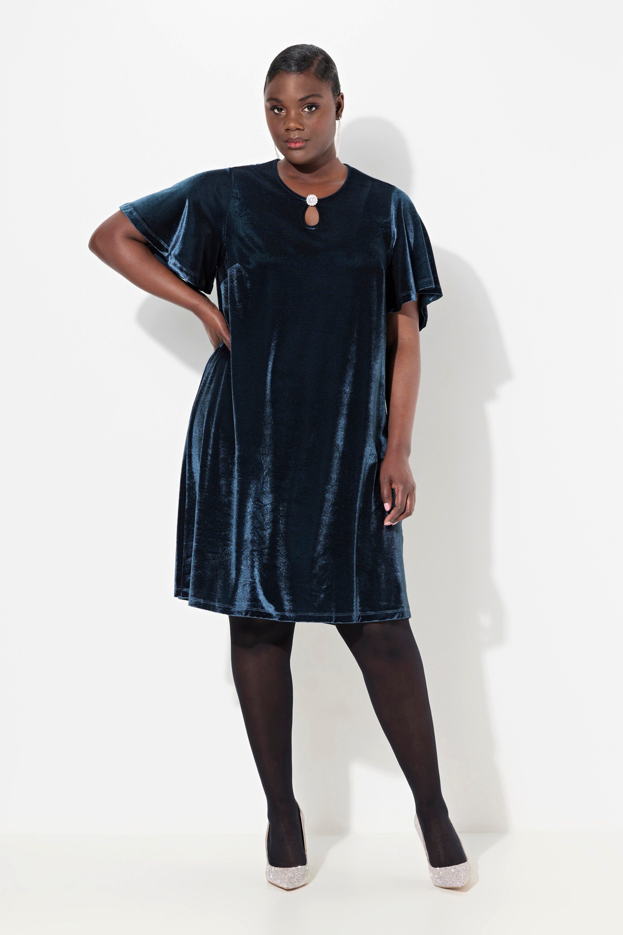 Ulla Popken Abendkleid Samtkleid A-Linie Keyhole günstig online kaufen
