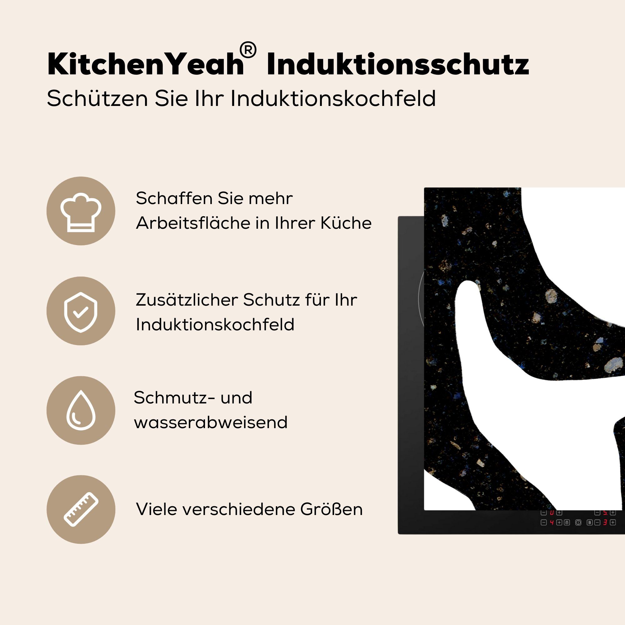 für die - cm, Herdblende-/Abdeckplatte Minimalismus küche, MuchoWow 81x52 Schutz Ceranfeldabdeckung tlg), (1 Vinyl, Design, Induktionskochfeld Abstrakt -