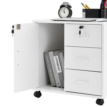 CLIPOP Aktenschrank Mobiler Aktenschrank mit 3 Schubladen (1er Set) 60x40x60cm abschließbar Büro-Rollschrank mit Rollen