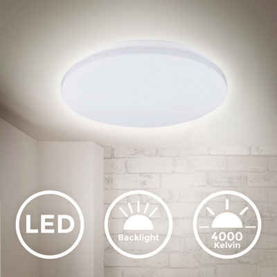 B.K.Licht LED Deckenleuchte LED-Deckenlampe mit Backlight, 4.000K, 1.500Lm, 15W, LED fest integriert, Neutralweiß, Weiß, IP20, Ø27,5cm