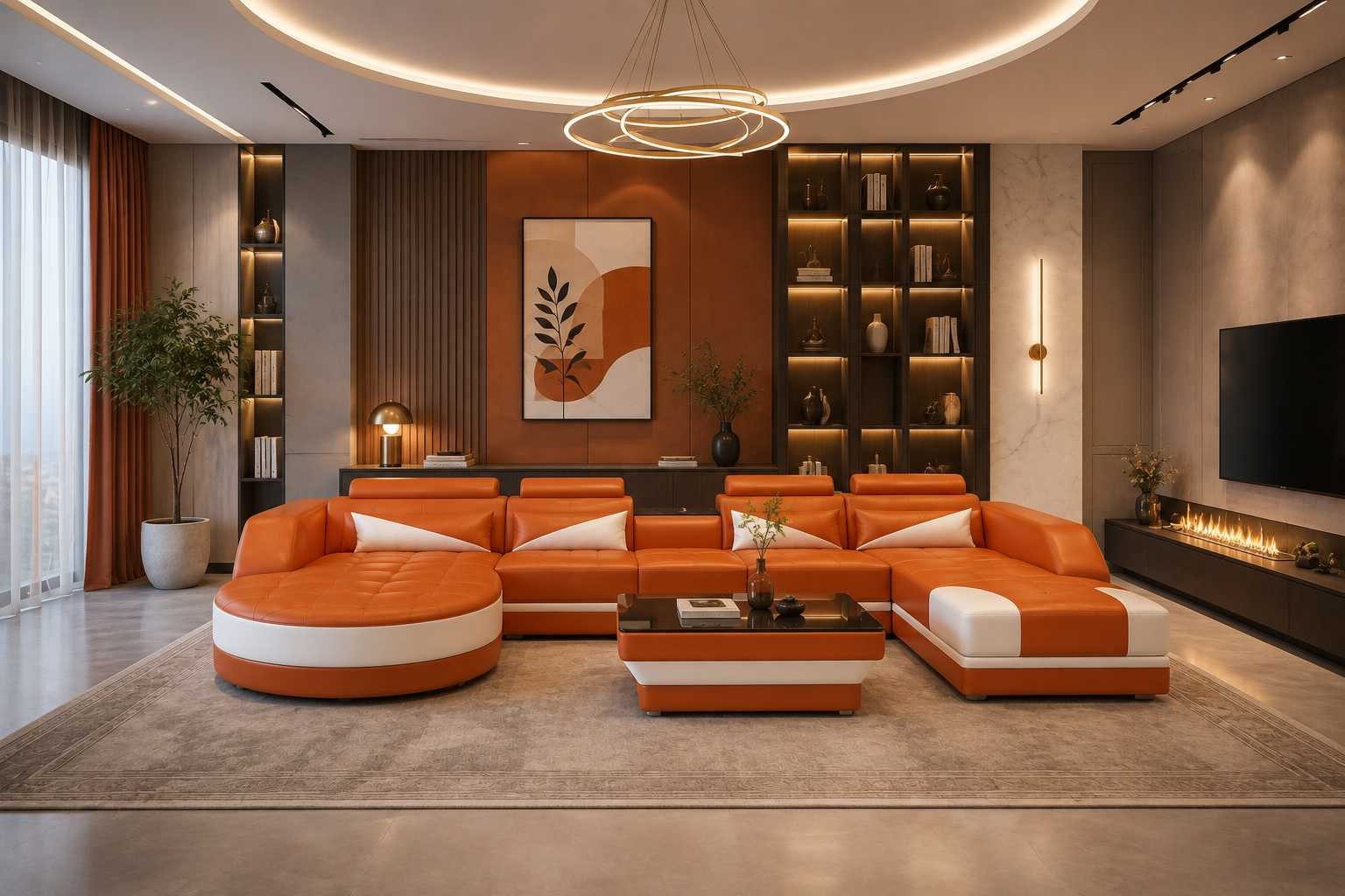 JVmoebel Wohnlandschaft Modernes U-Form Ecksofa in Orange mit Couchtisch und Design Garnitur, 2 Teile, Special features