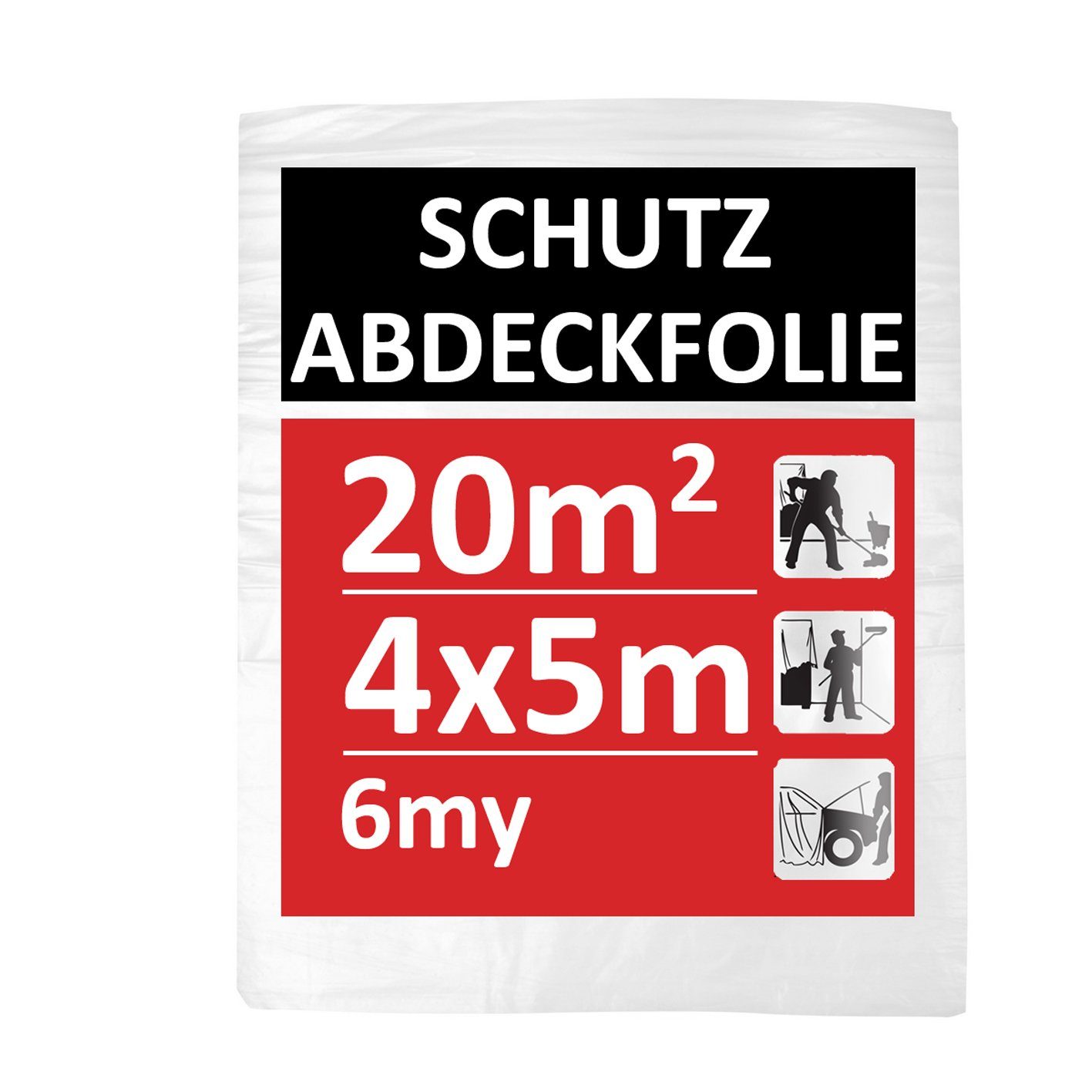 BigDean Abdeckfolie 4x5m Malerfolie Abdeckplane Malerarbeiten Malerabdeckfolie, (Set, 1-St., Abdeckfolien), Abdeckfolie, Malerfolie, 4x5m - 20qm, HDPE 6µ