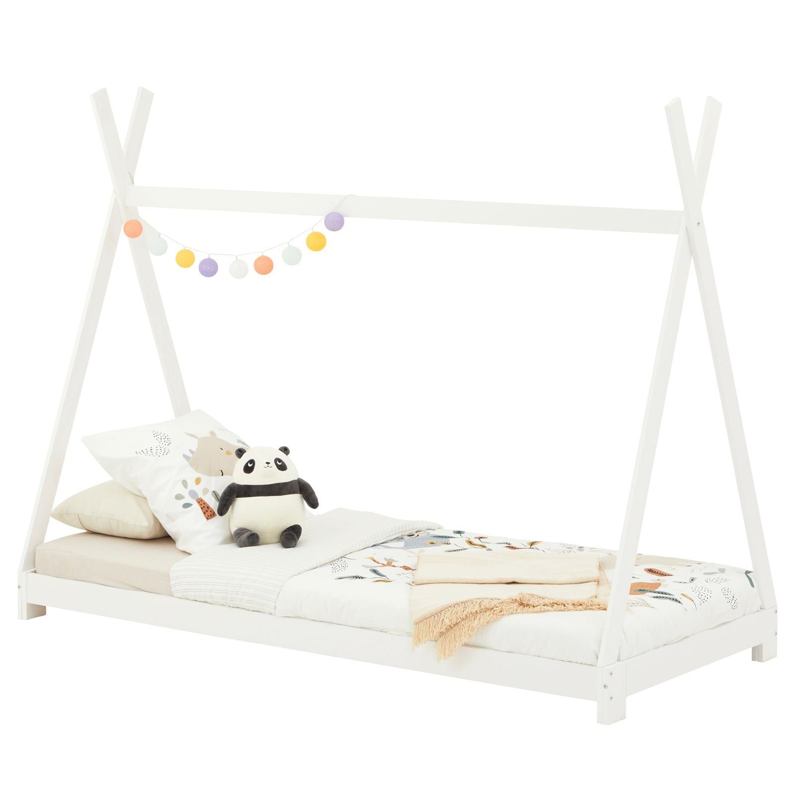 Tipi Spielbett aus mit Dach Zelt Hausbett IDIMEX Kinderbett Zeltbett ELIN, Tipibett Kiefe weiß Bett