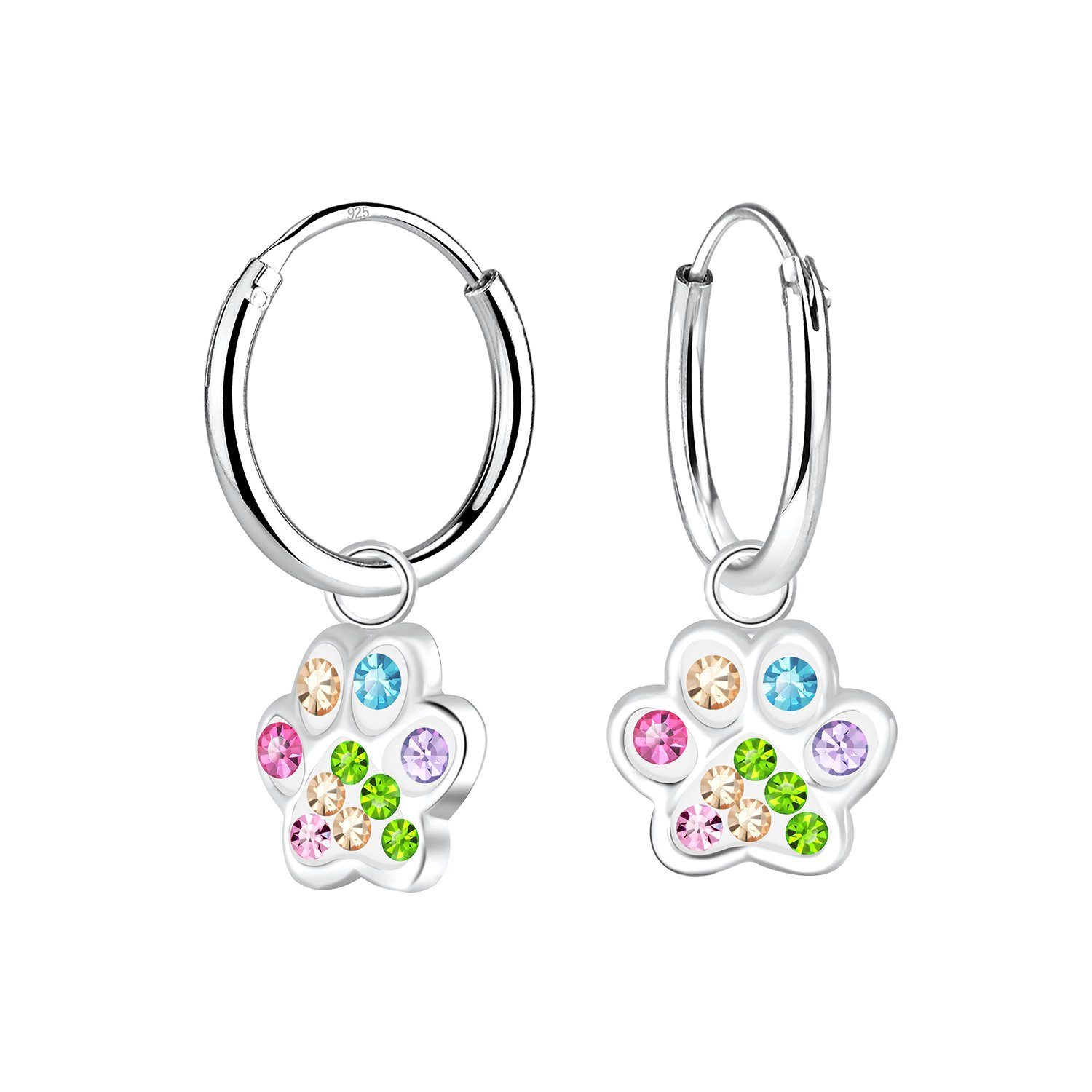 ALEXANDER YORK Paar Creolen Charm PFOTE bunt I hell, 2-tlg., 925 Sterling Silber
