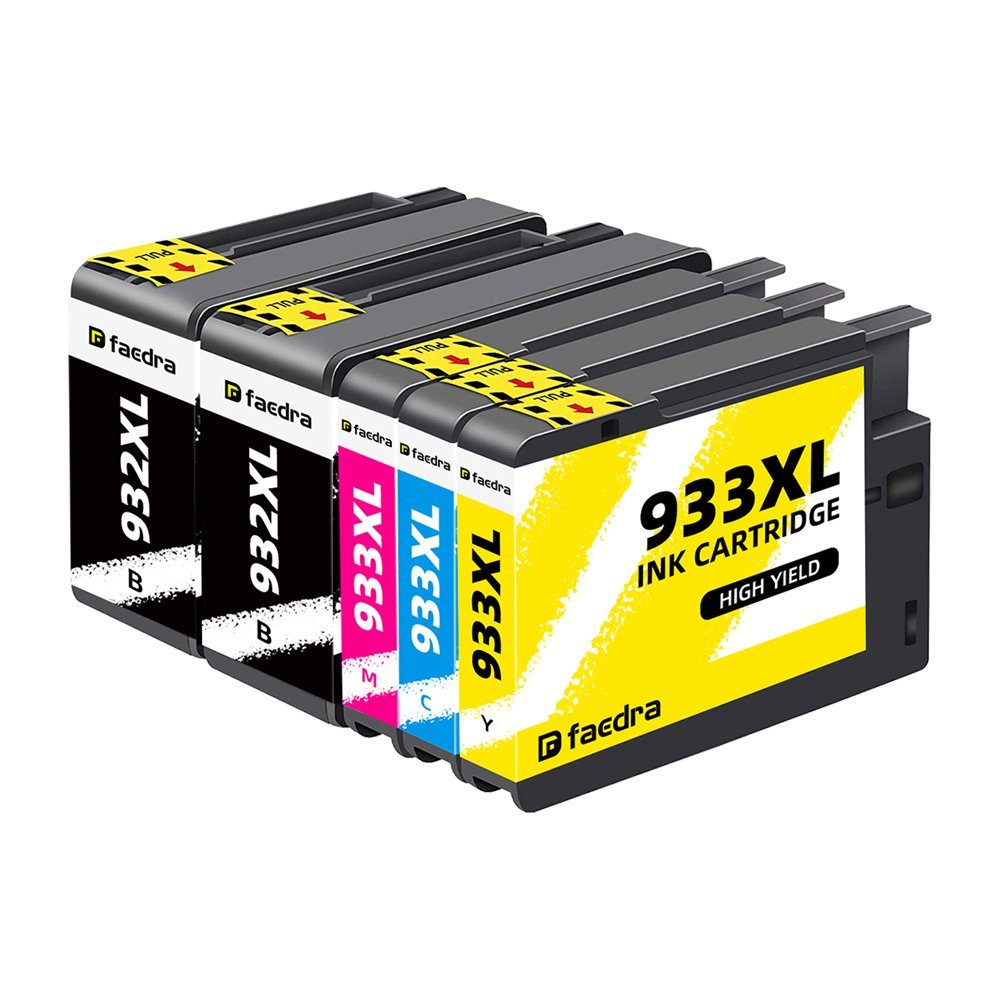 faedra HP Tinte 932XL 933XL Pack 5 Stück für HP Officejet 6100 6600 6700 7110 Tintenpatrone (Packung, HP Druckerpatrone 932 XL schwarz CN053AE, 933 XL magenta/cyan/Gelb)