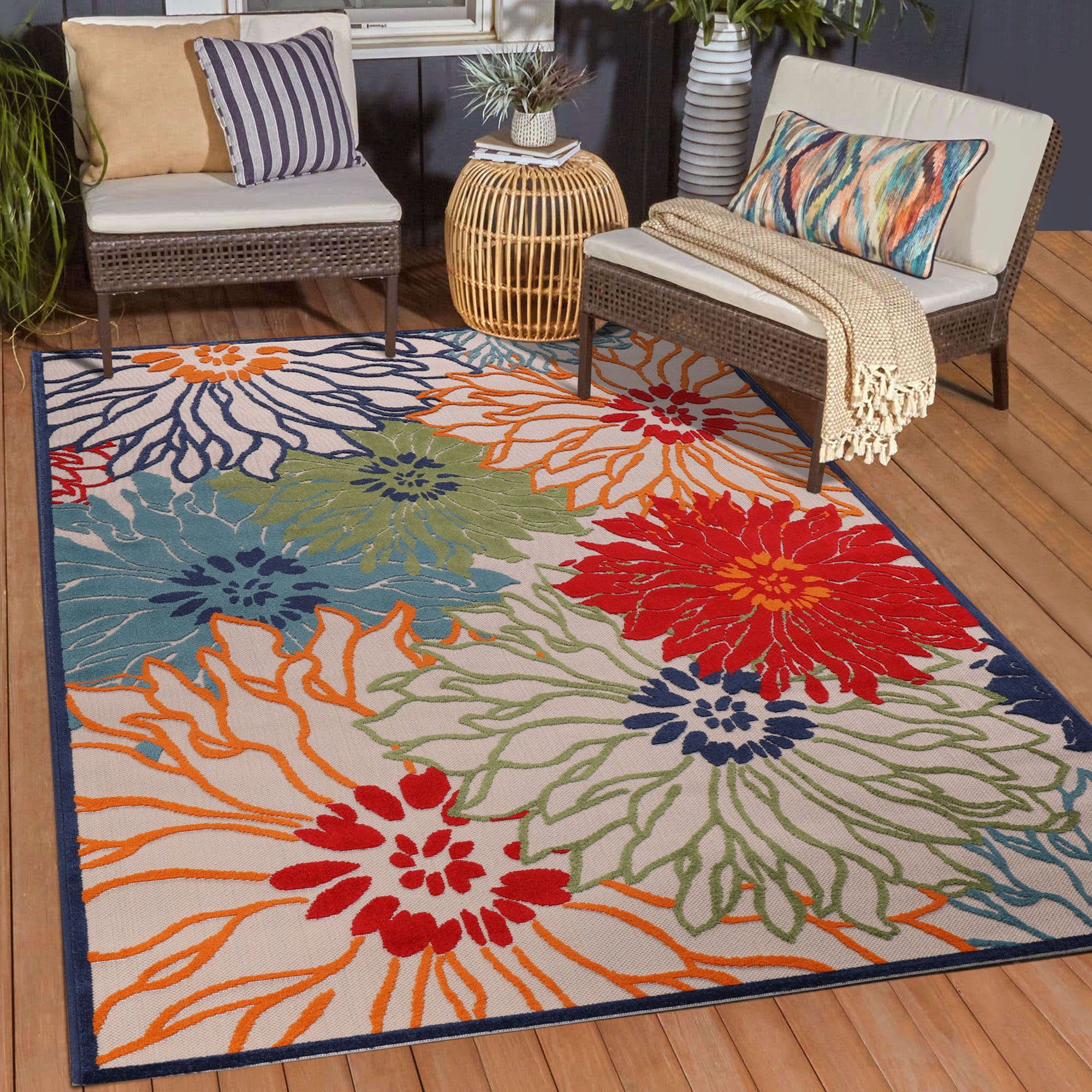 Sanat Teppich Floral 2 Outdoor, rechteckig, Höhe: 6 mm, In- und Outdoor geeignet, Blumen, Balkon, Terrasse, Außenbereich