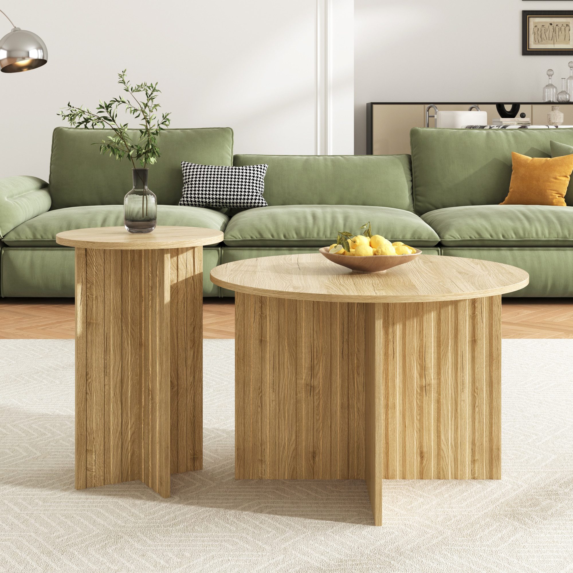 HAUSS SPOLE Couchtisch aus MDF+PB,2er-Set Sofatisch Wohnzimmertisch in minimalistischer Stil (Wohnzimmertisch, 2-St., 76*76*50 cm + 40*40*56,5 cm), Holz-Nest-Tisch-Set