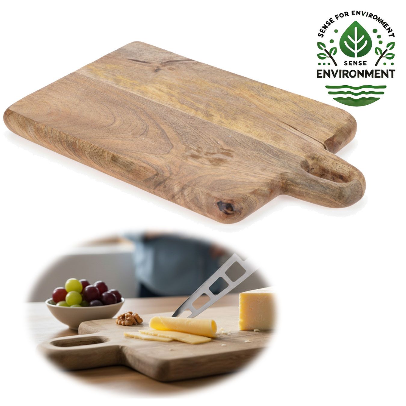 LS-LebenStil Schneidebrett Schneidebrett Mango Holz Schneidebrett Vesperbrett Tranchierbrett, Bambus, (FSC - Massiv - Servierbrett Küchenbrett Käsebrett Wurstbrett, 1-St., Serviertablett Holzbrett Holzschneidebrett)