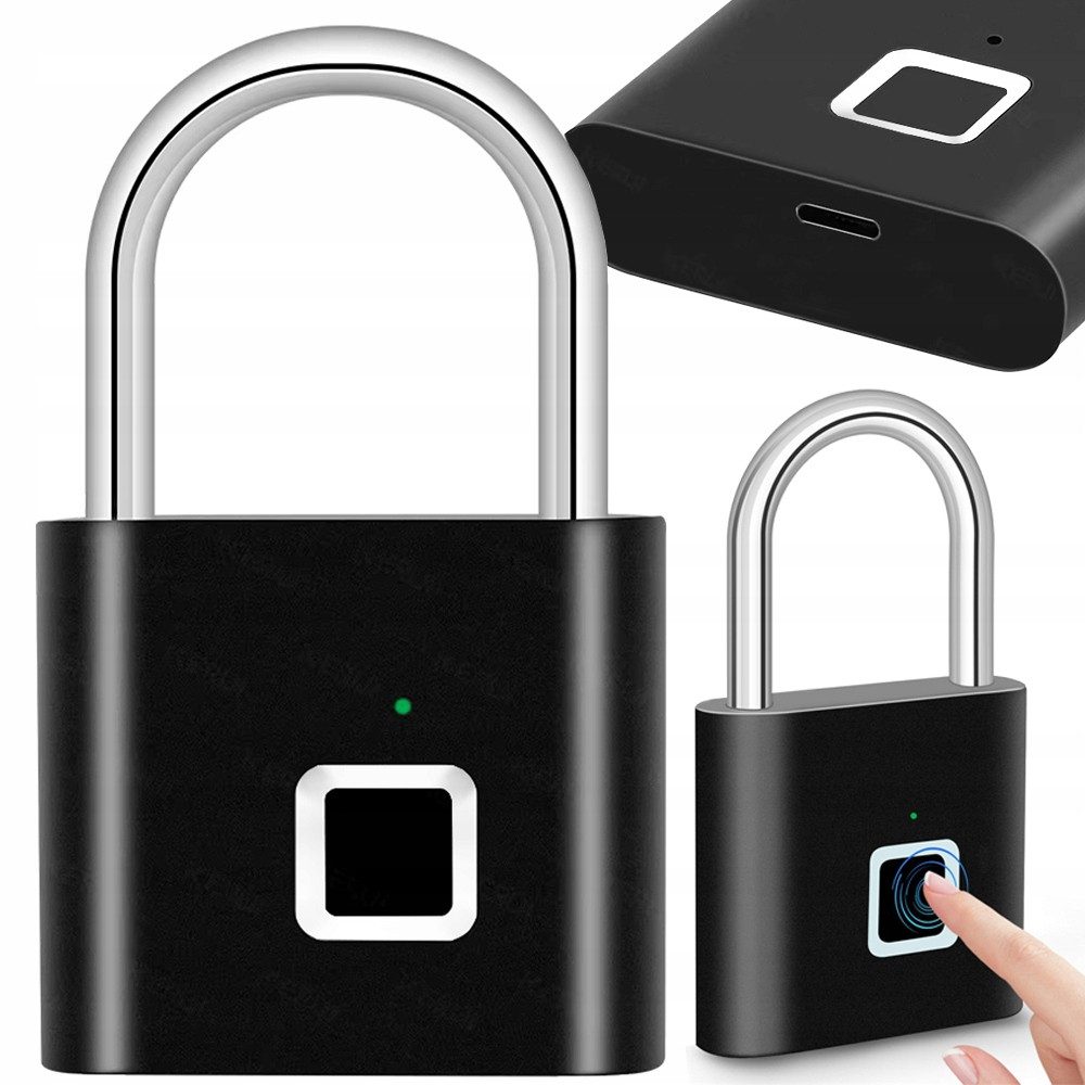 VERK GROUP Vorhängeschloss Fingerabdruck Vorhängeschloss USB-C Fingerprint Smart Lock, (1-tlg), Fingerabdrucksensor, USB-C aufladbar