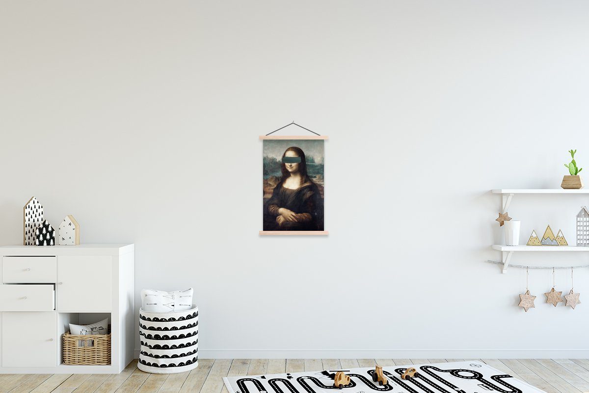 MuchoWow Poster Mona Lisa - Leonardo da Vinci - Grün, (1 St), Posterleiste, Textilposter für Wohnzimmer, Bilderleiste, Magnetisch