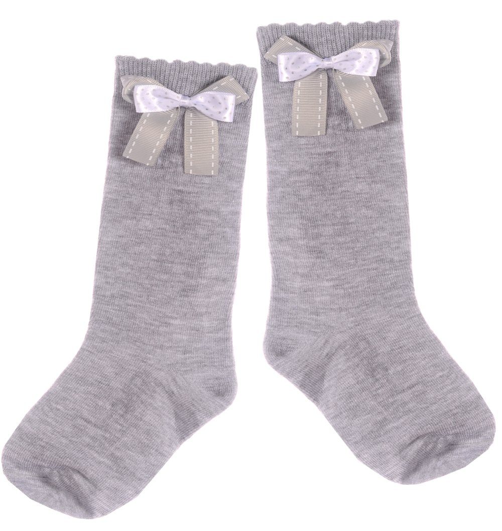 La Bortini Kniestrümpfe Kniestrümpfe in Grau Socken für Baby und Kinder Strümpfe elastisch, weich, mit Schleifchen