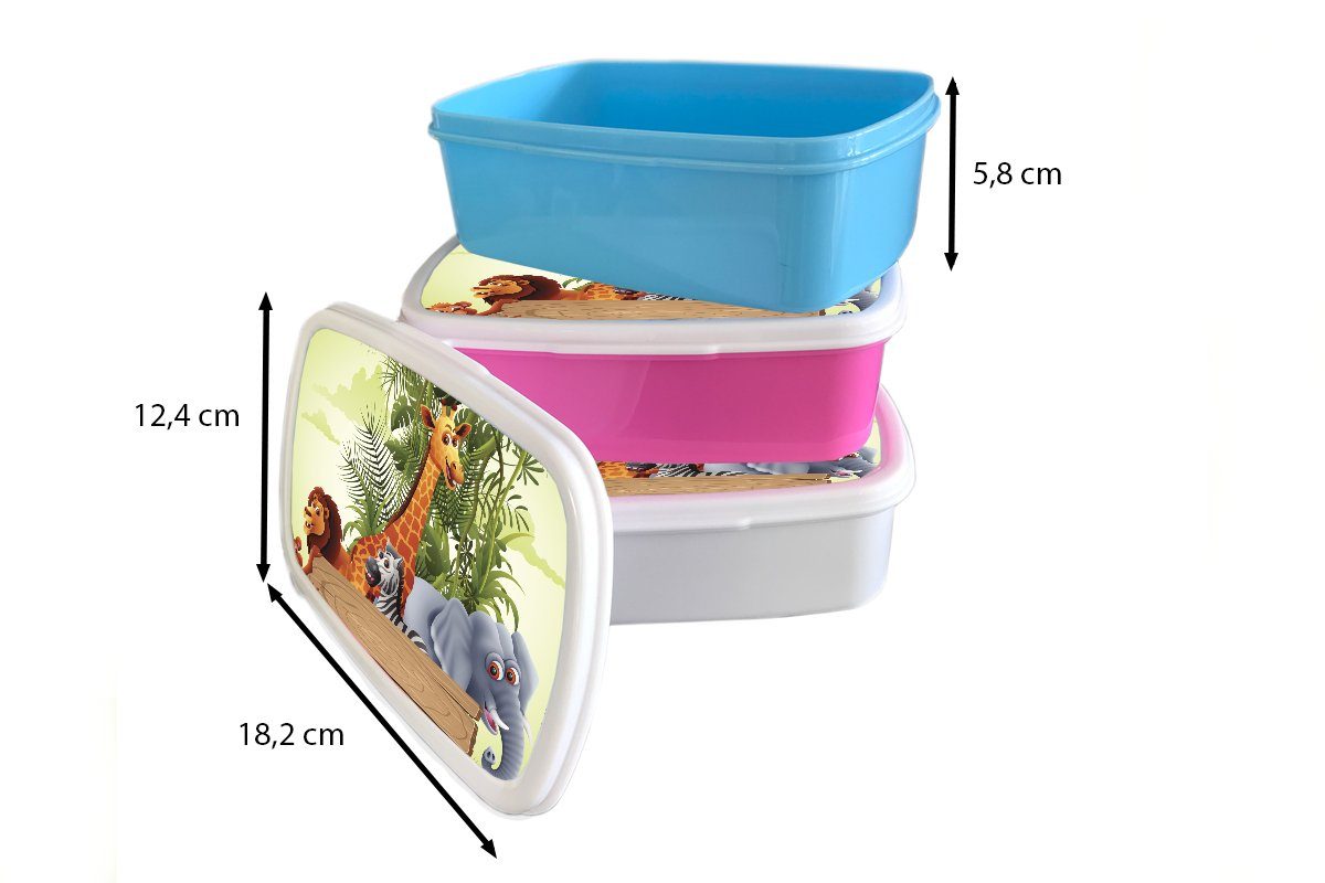 MuchoWow Lunchbox Natur für Kunststoff Mädchen, - - Kinder Erwachsene, Dschungeltiere Giraffe, Snackbox, (2-tlg), Kinder, Brotdose - Kunststoff, Brotbox rosa