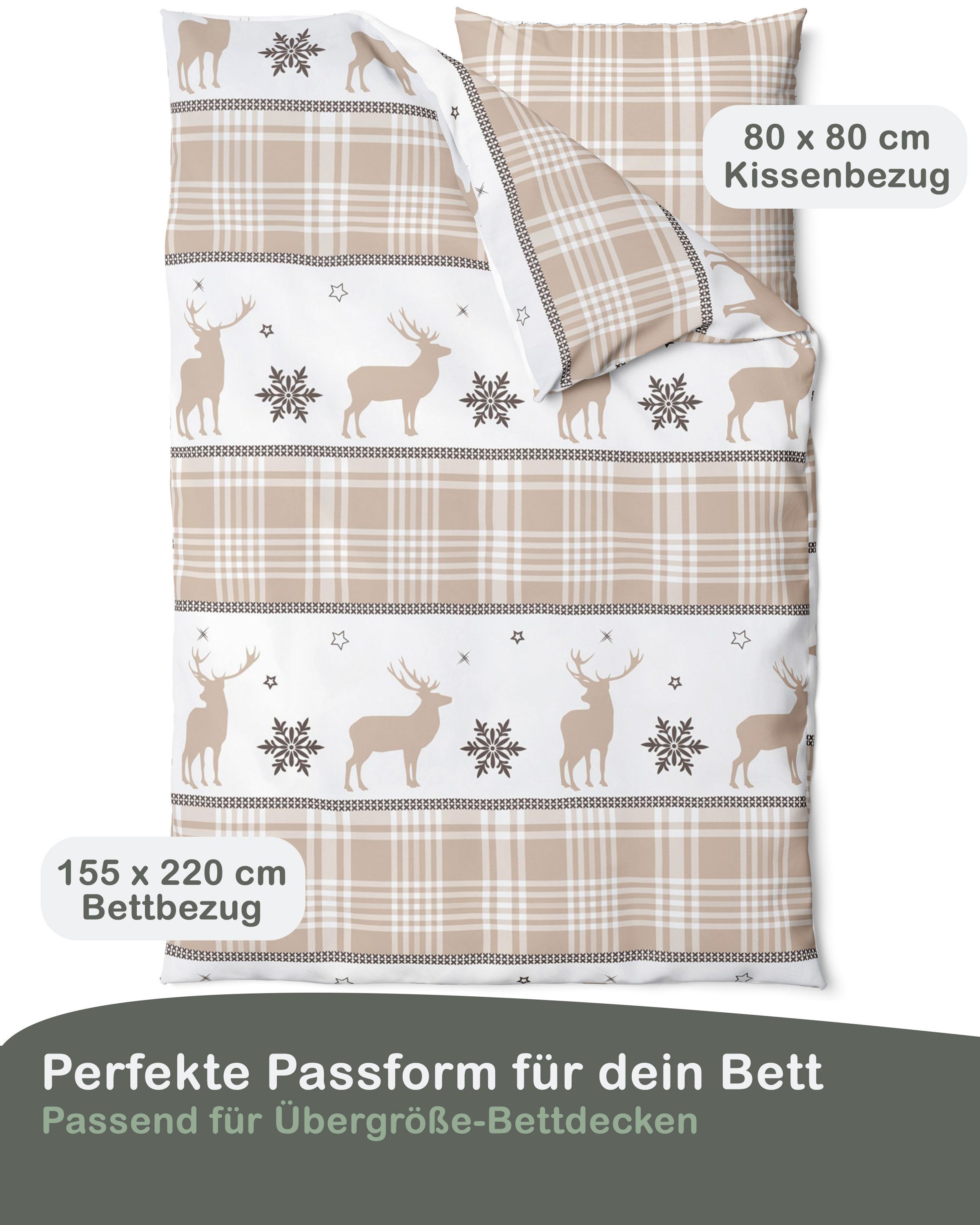 LINKHOFF Bettwäsche Biber Bettwäsche 135x200cm Christmas Sand Creme - 100% günstig online kaufen