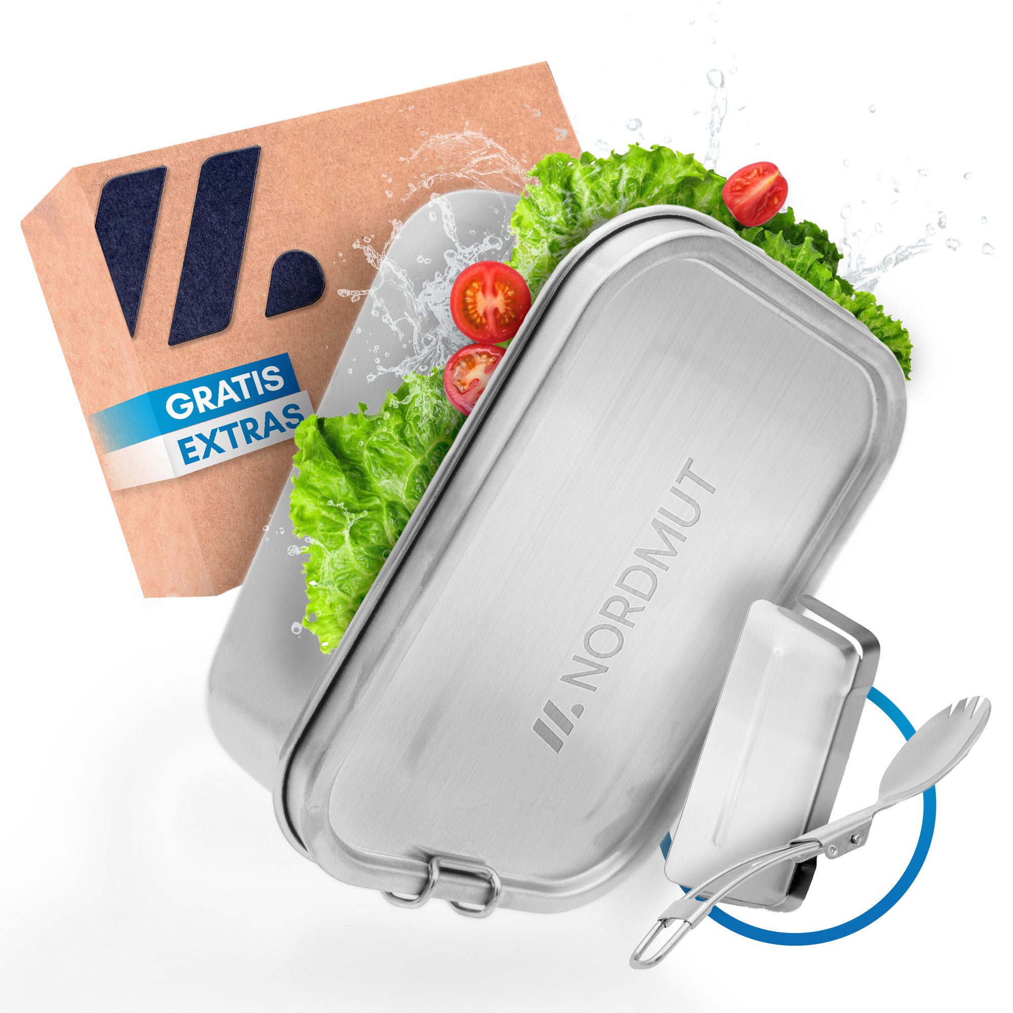 Nordmut Lunchbox Edelstahl Lunchbox [mit Trennwand] - Metall Brotdose 1400ml, BPA frei und auslaufsicher