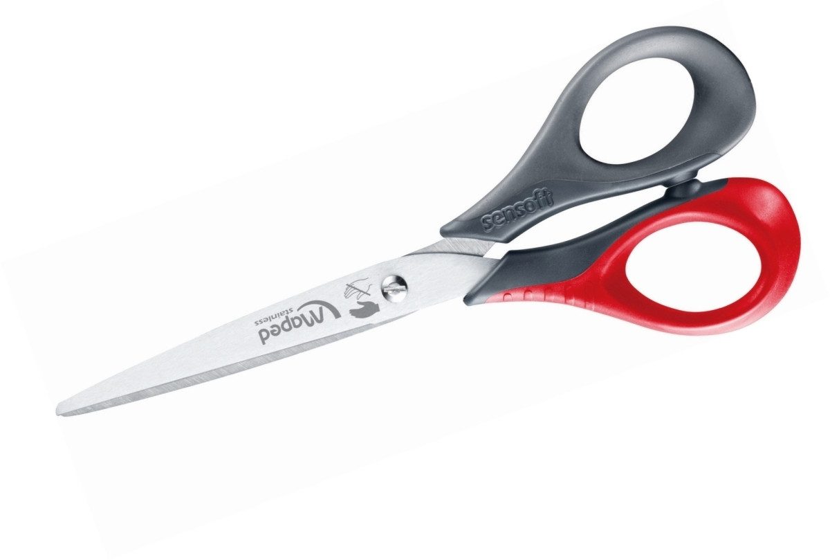 MAPED Papierscheren Schere Sensoft Linkshänder 16 cm farbig sortiert auf Blisterkarte.